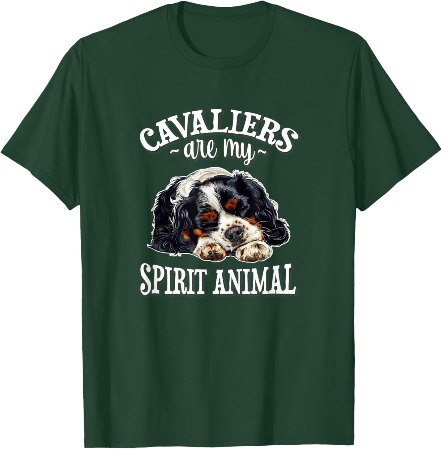Funny Sleep Nap My Spirit Animal Tricolor Cavalier Dog Lover T-Shirt - T-Shirt | Forest