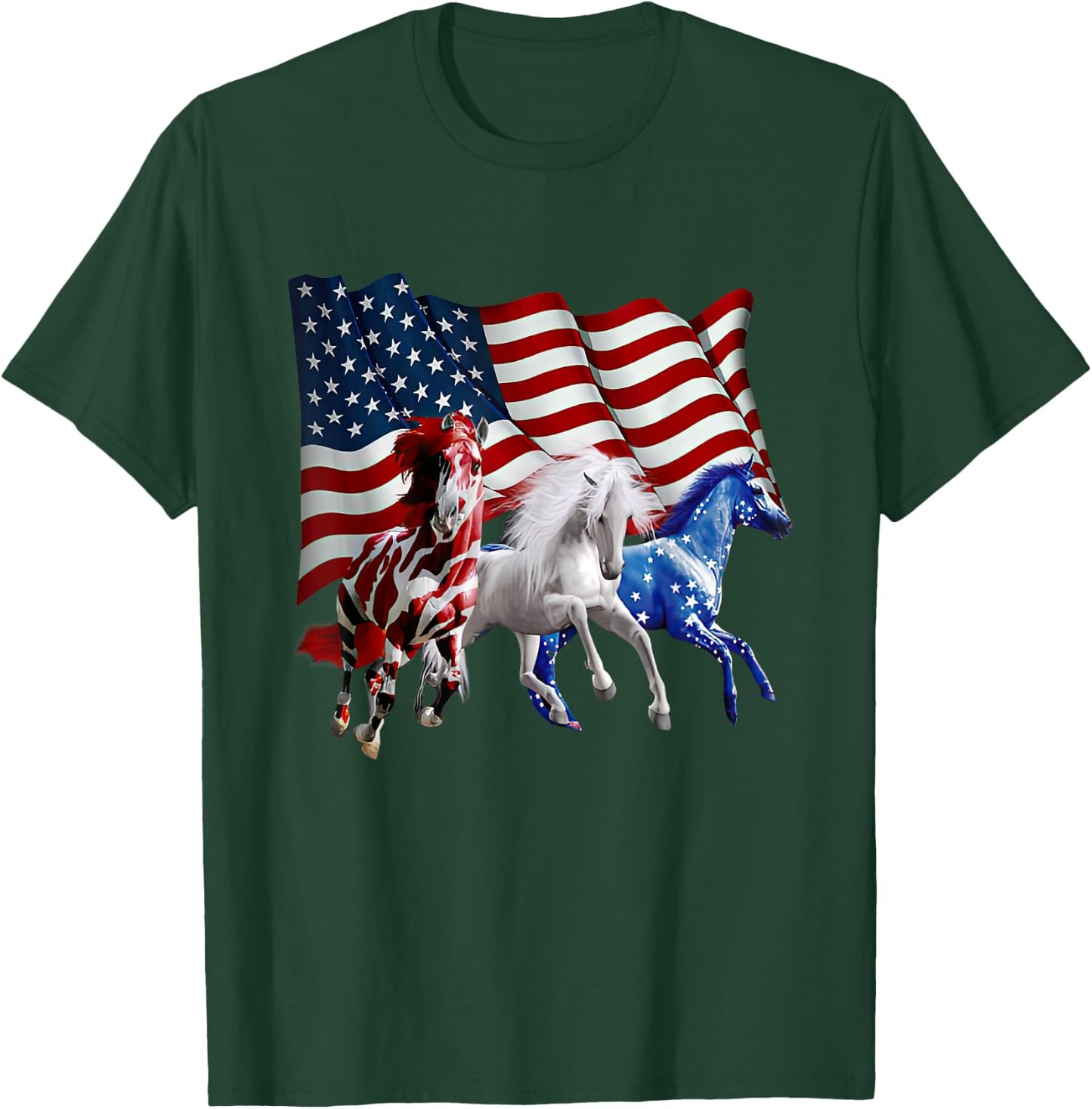 Patriotic US Flag 4th Of July Horse Lovers Men T-Shirt - T-Shirt | Forest