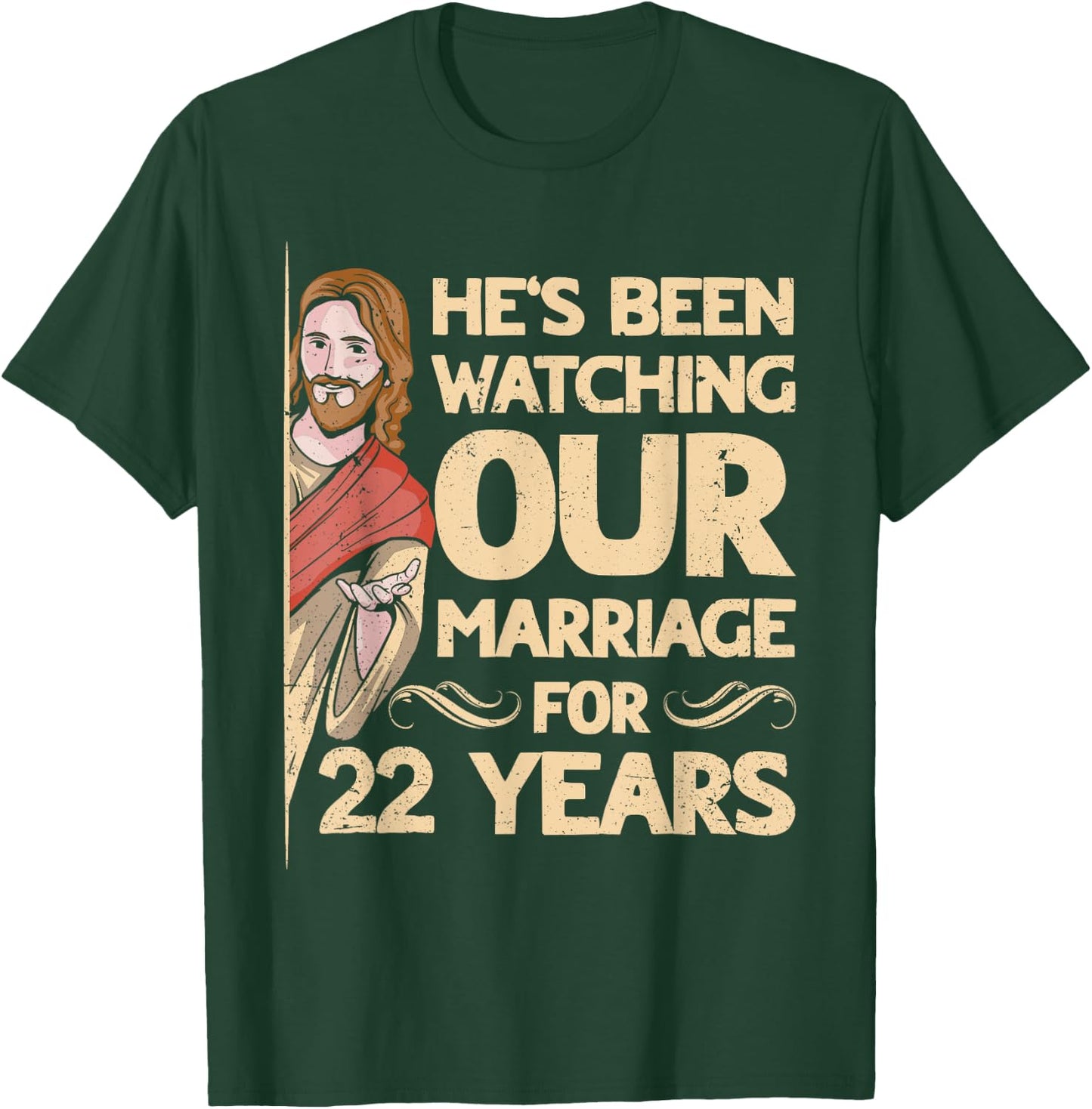 22nd Wedding Anniversary Jesus Christian Husband Wife T-Shirt - T-Shirt | Forest