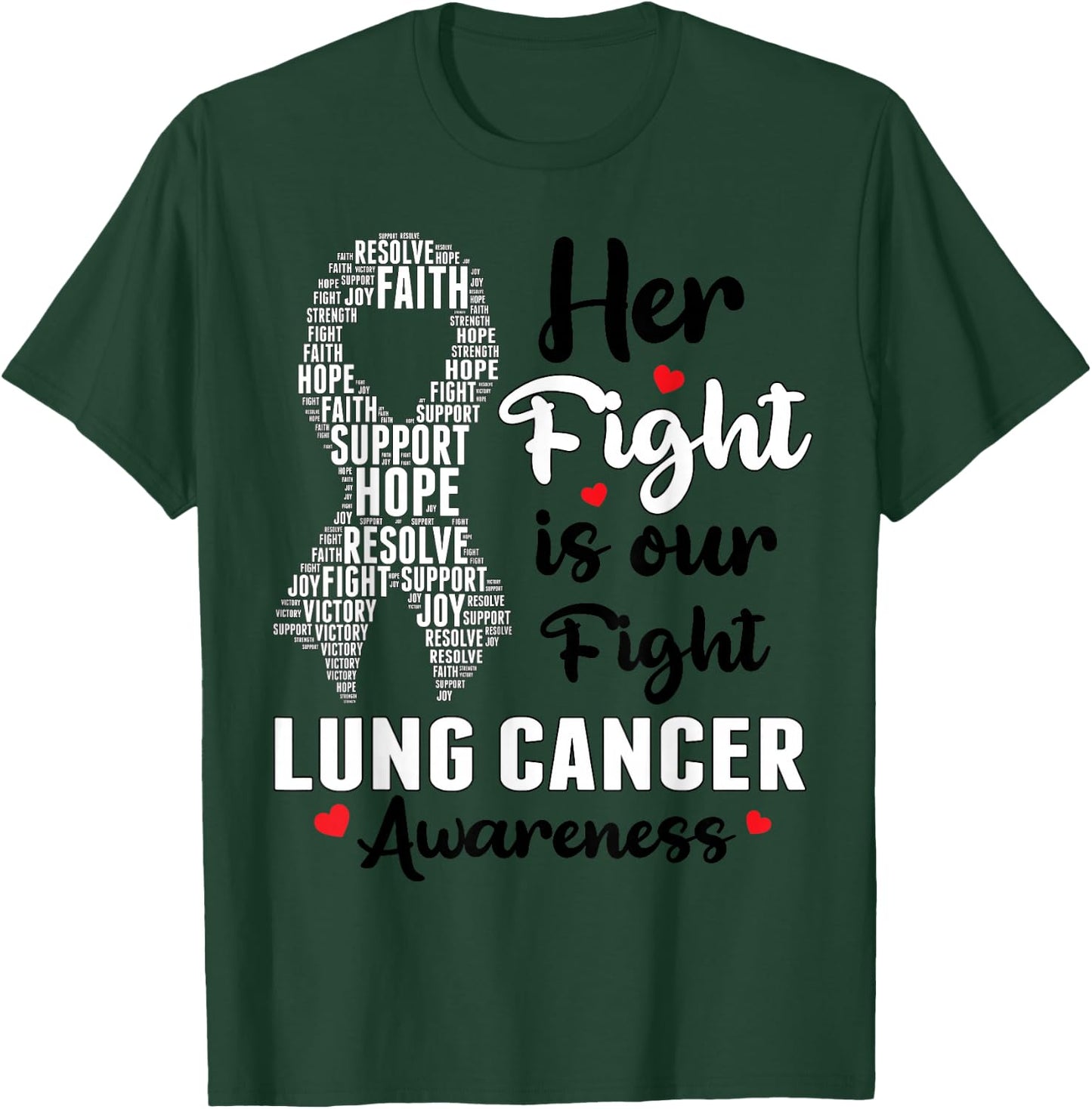 Her Fight Is Our Fight Lung Cancer Awareness White Ribbon T-Shirt - T-Shirt | Forest
