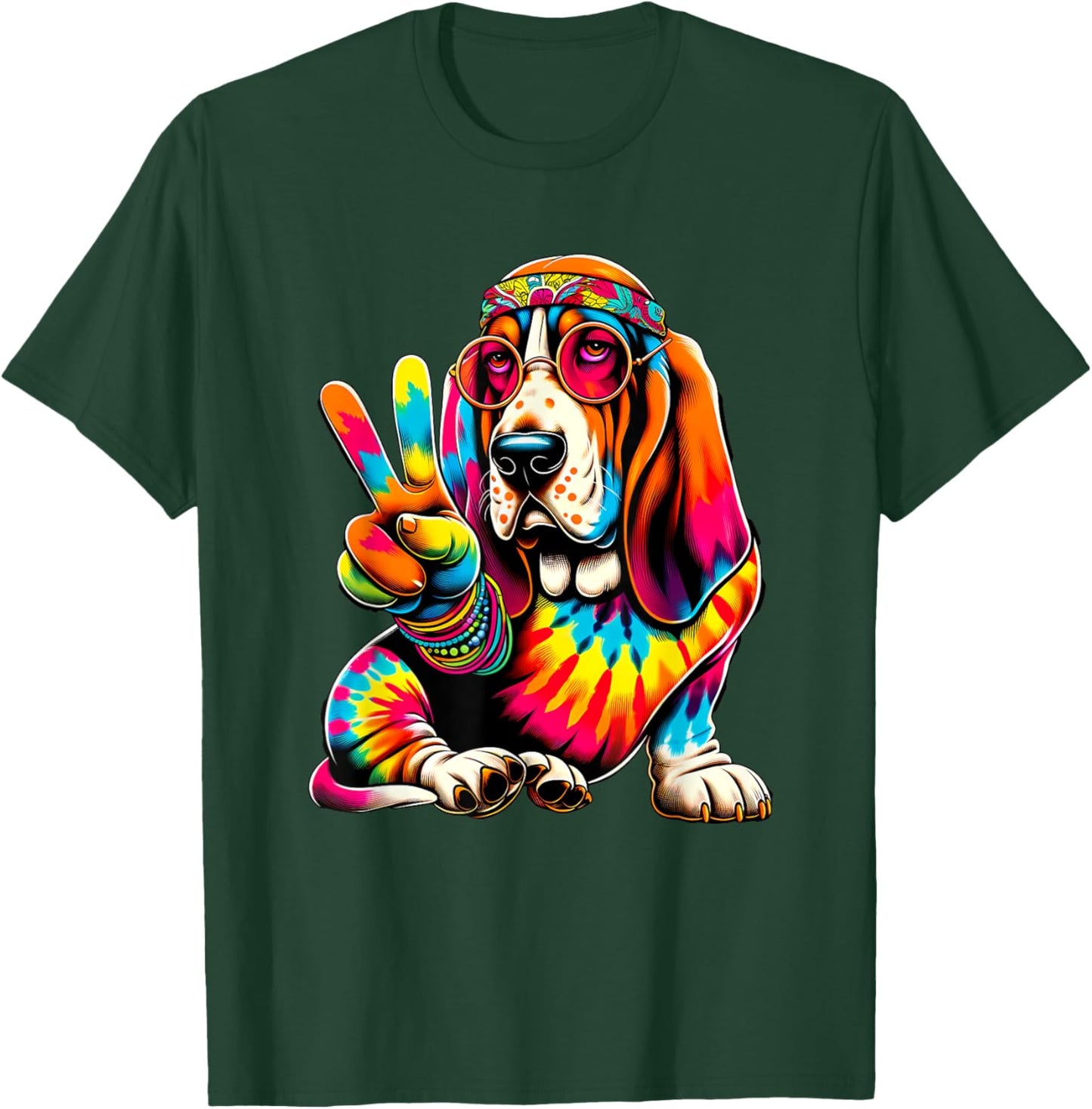 Peace Sign Tie Dye Basset Hound dog T-Shirt - T-Shirt | Forest