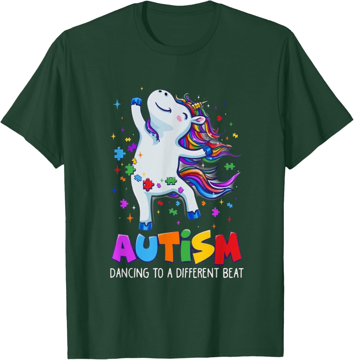 Autism awareness Dabbing unicorn puzzle piece kids t shirt T-Shirt - T-Shirt | Forest