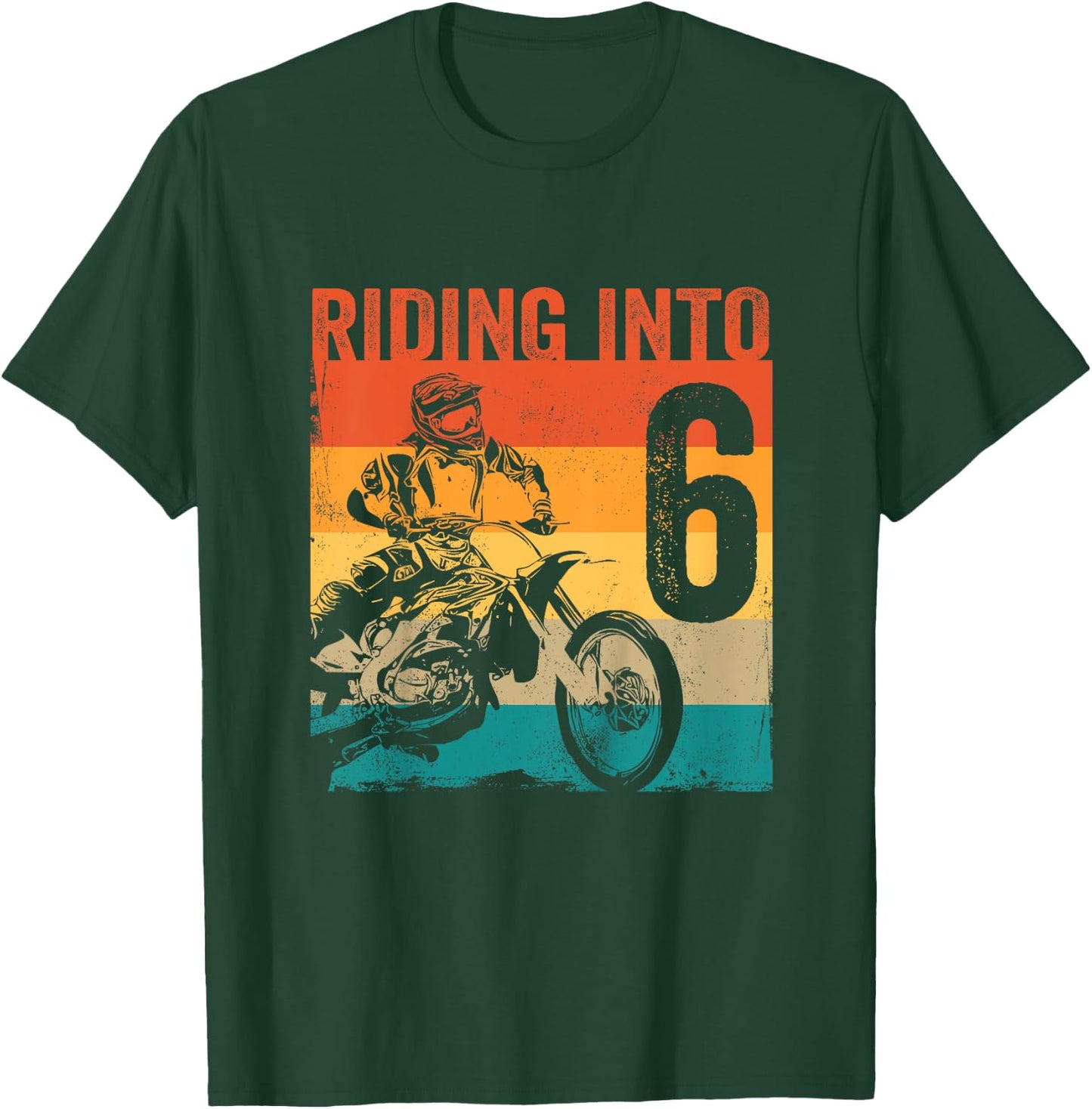 Kids Motocross 6 Years Old Dirt Bike 6th Birthday Party T-Shirt - T-Shirt | Forest