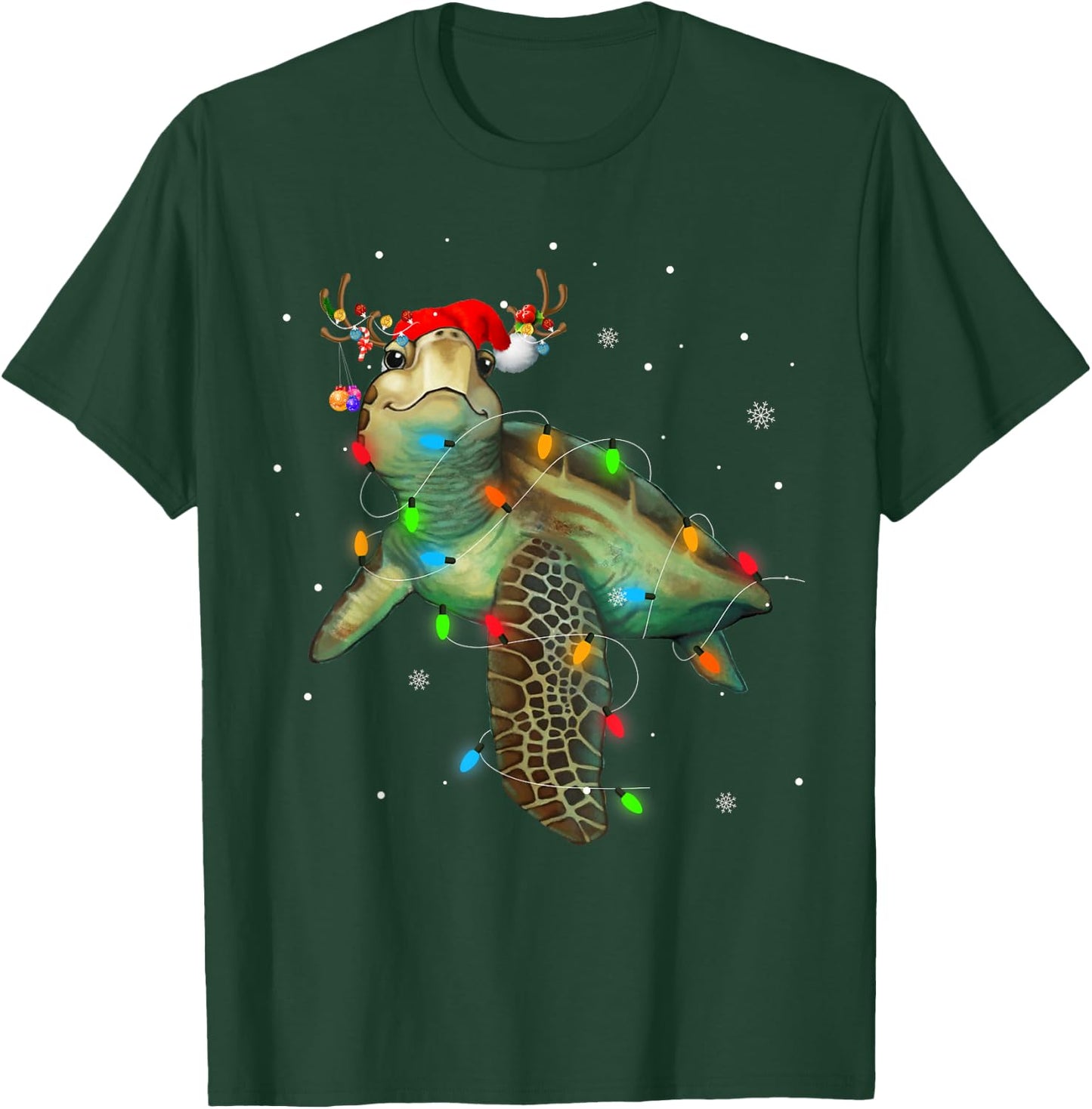 Sea Turtle Christmas Lights Funny Santa Hat Merry Christmas T-Shirt - T-Shirt | Forest