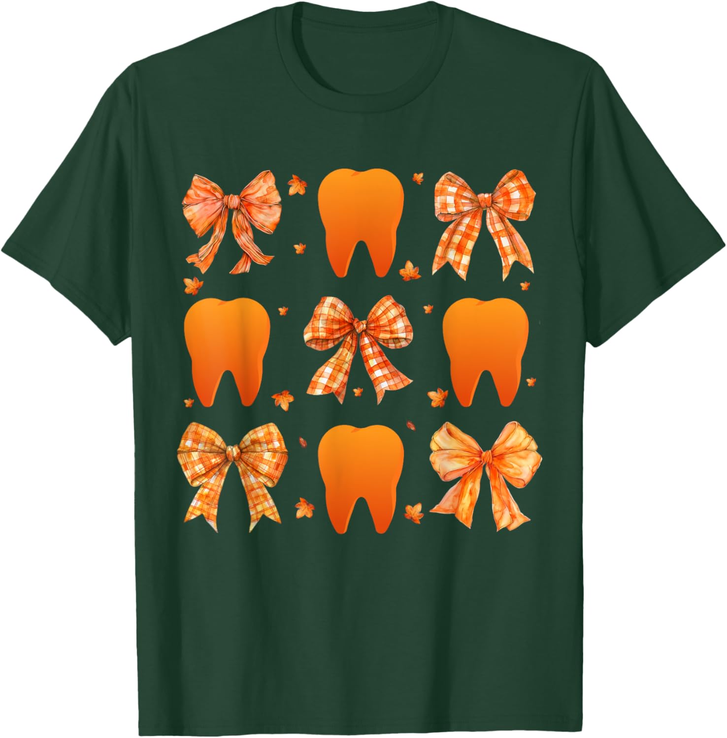 Dental Fall Thanksgiving Dental Assistant Coquette Teeth T-Shirt - T-Shirt | Forest