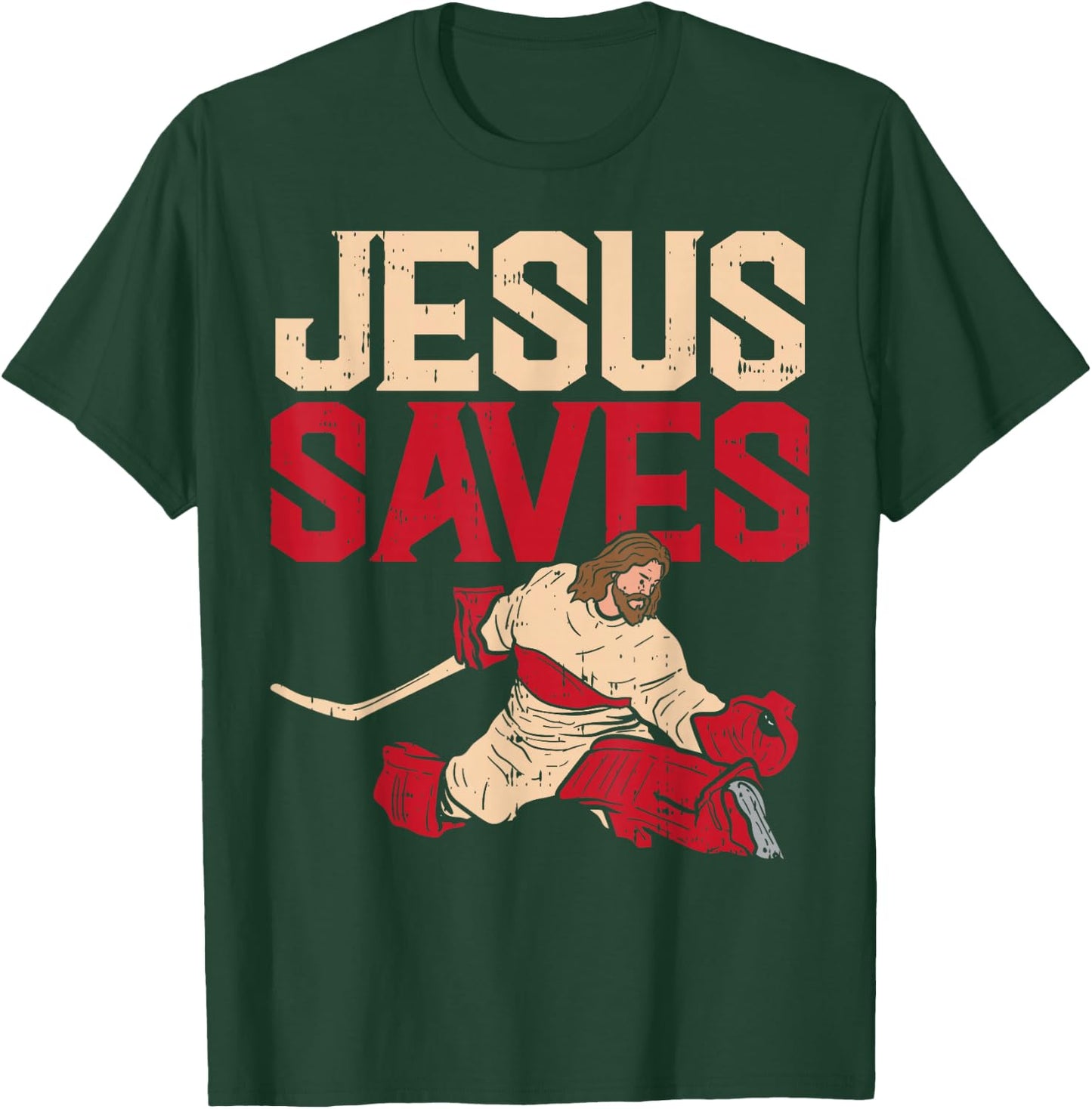 Jesus Saves Ice Hockey Goalie Sport Religious Christian Gift T-Shirt - T-Shirt | Forest
