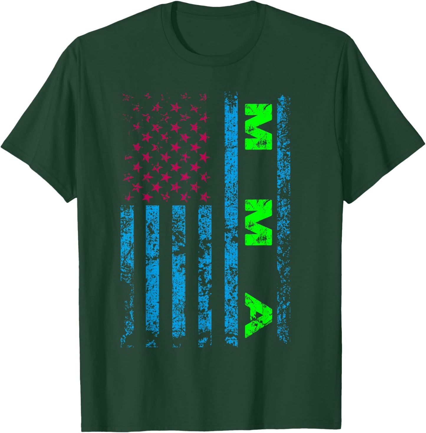 American USA Flag MMA Mixed Martial Arts Fighter Vintage T-Shirt - T-Shirt | Forest