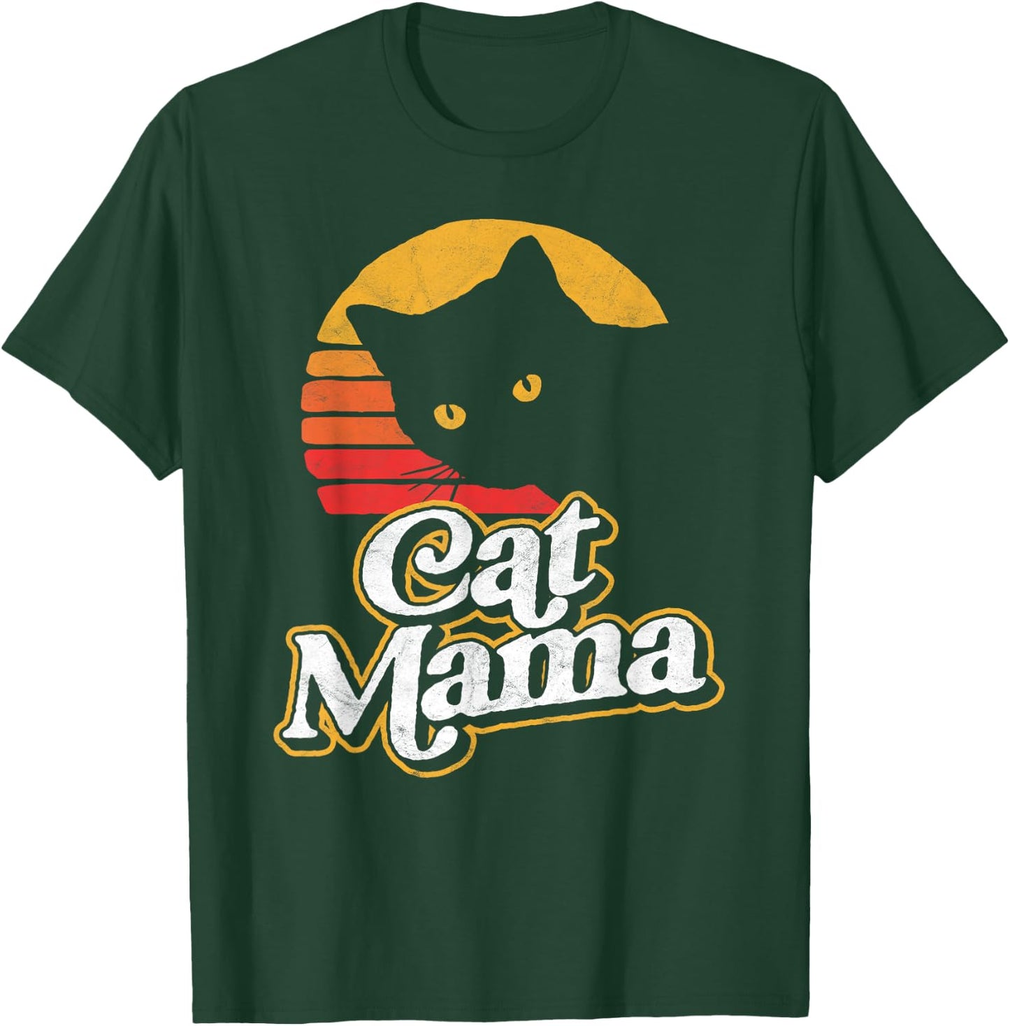 Cat Mama Vintage Eighties Style Cat Retro Distressed T-Shirt - T-Shirt | Forest