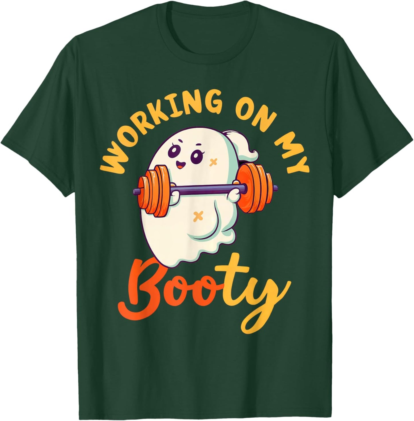 Working On My Booty Boo-Ty Funny Halloween Gym Ghost T-Shirt - T-Shirt | Forest