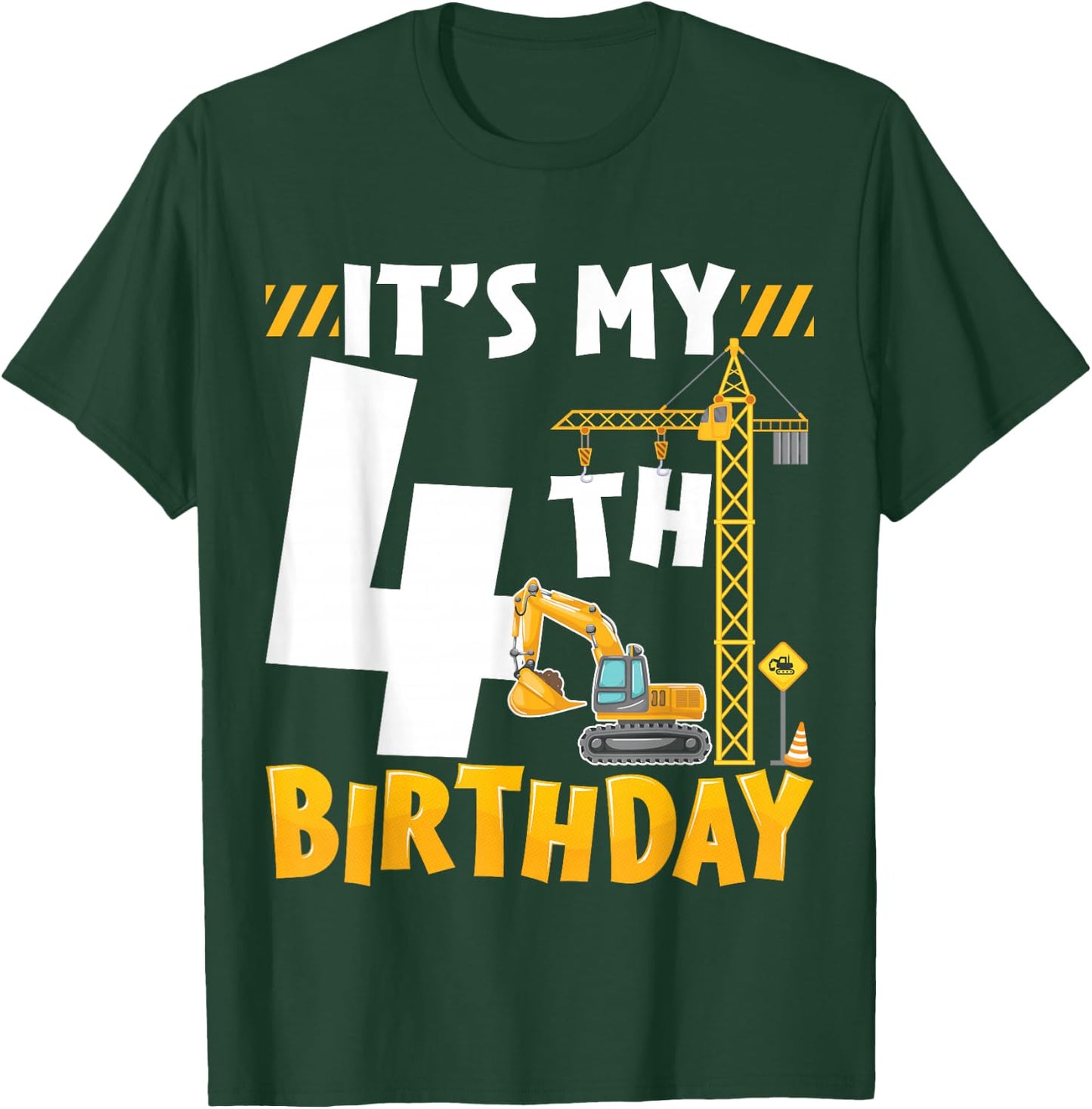 It's My 4th Birthday Boy Construction Excavator 4 Years Old T-Shirt - T-Shirt | Forest