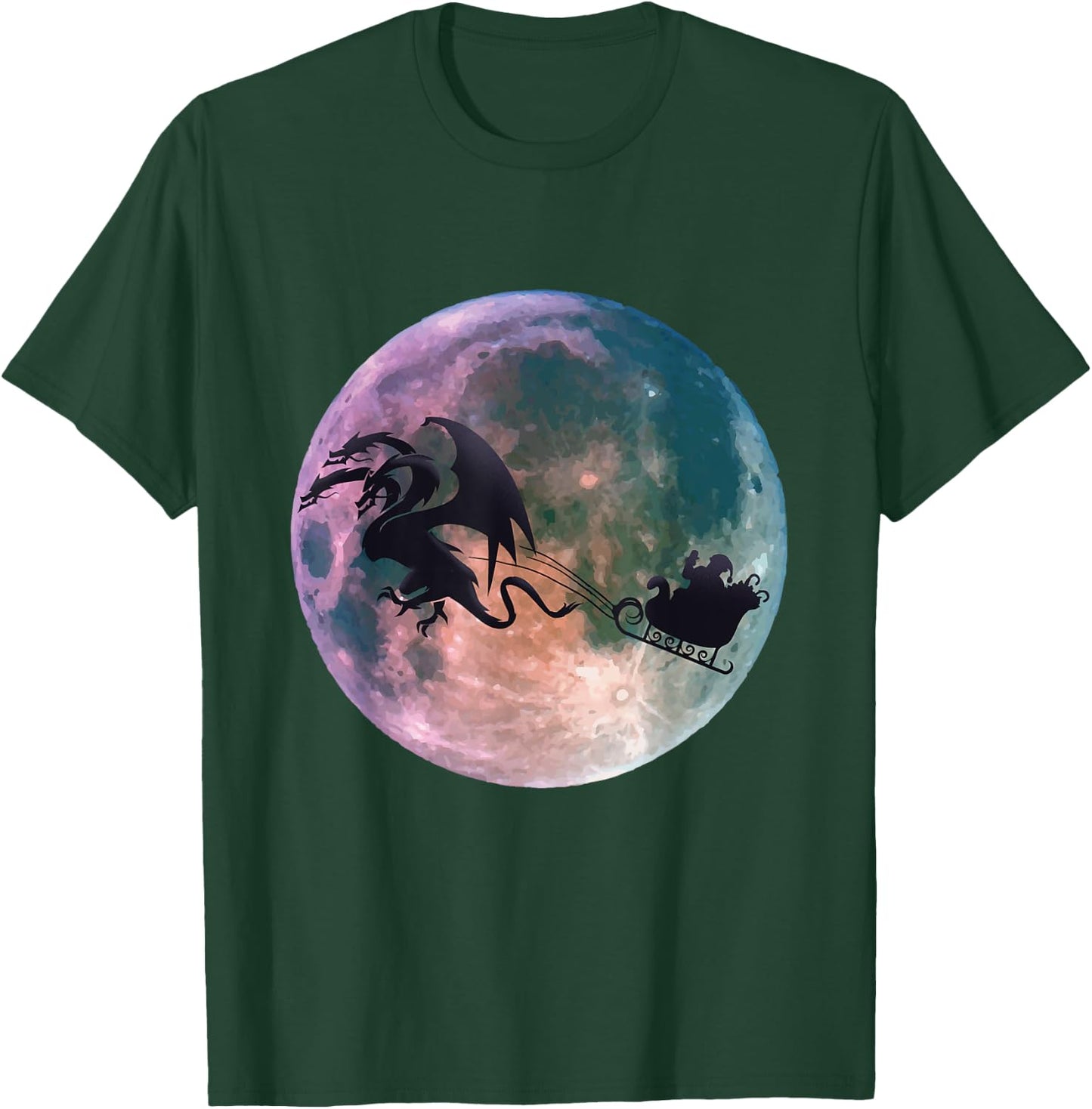 Christmas Santa Claus Flying Past the Moon With Dragon Gift T-Shirt - T-Shirt | Forest