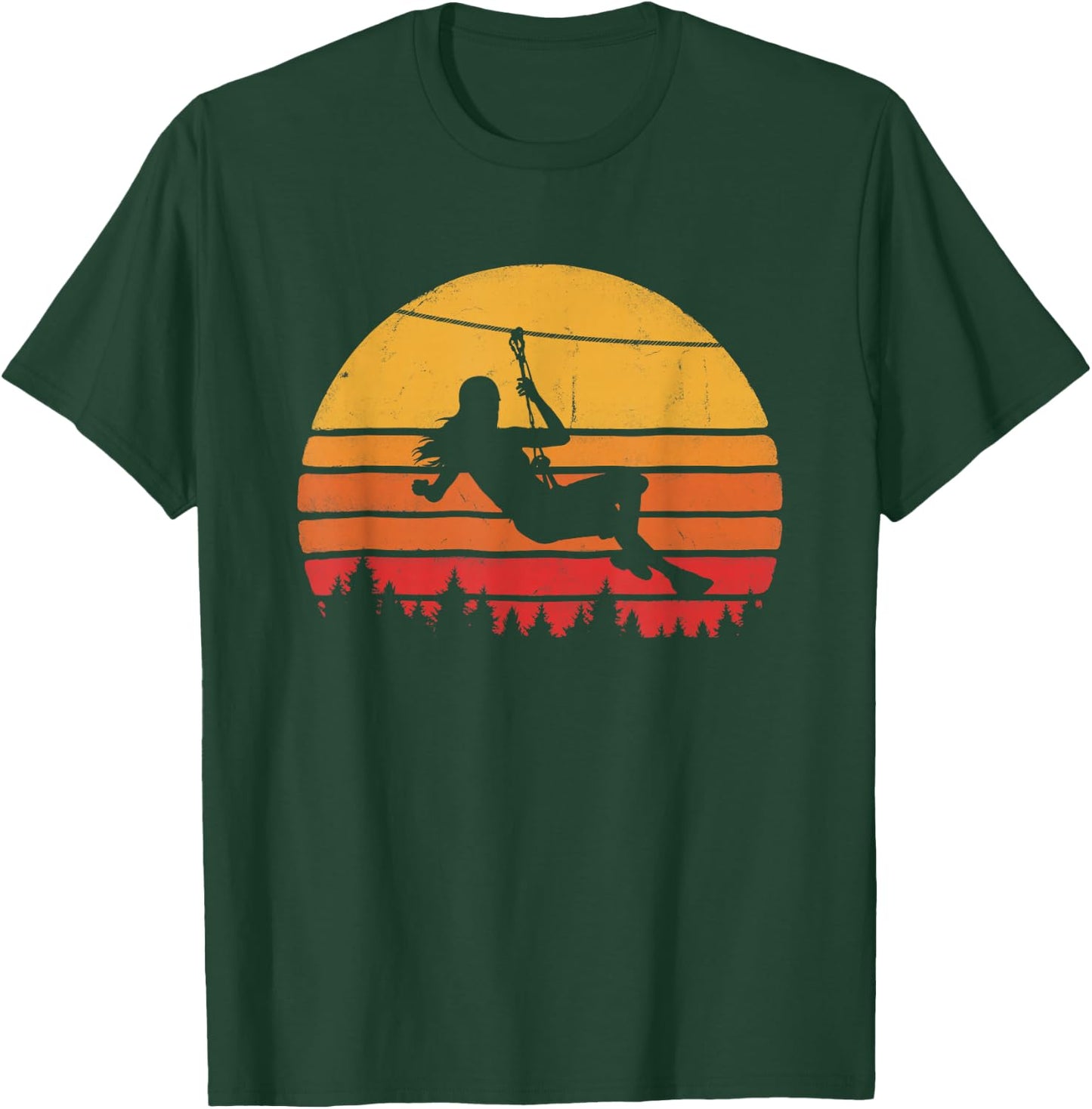 Zipline Girl Retro Graphic Zip Wire Sunset T-Shirt - T-Shirt | Forest