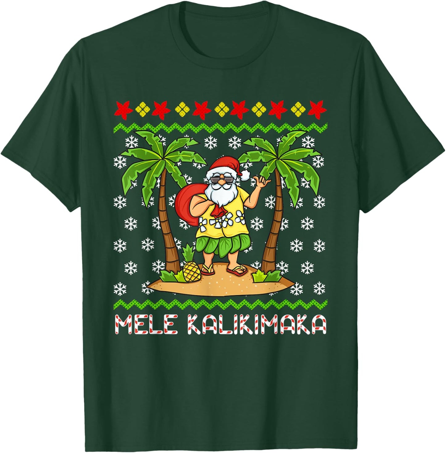 Mele Kalikimaka Hawaiian Christmas In July Hawaii Santa T-Shirt - T-Shirt | Forest