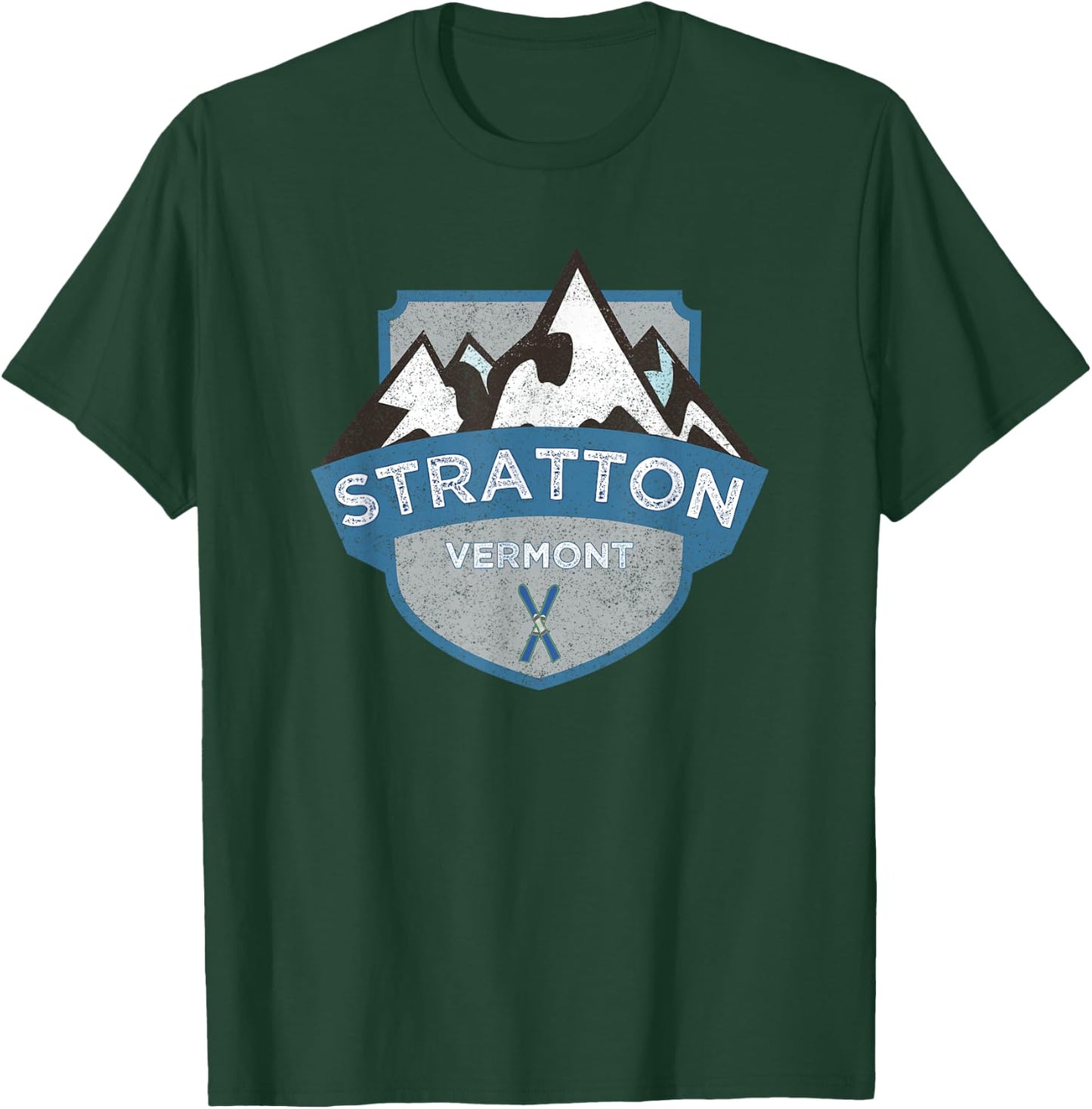 Vintage Stratton, Vermont Illustration / Retro Logo Ski T-Shirt - T-Shirt | Forest
