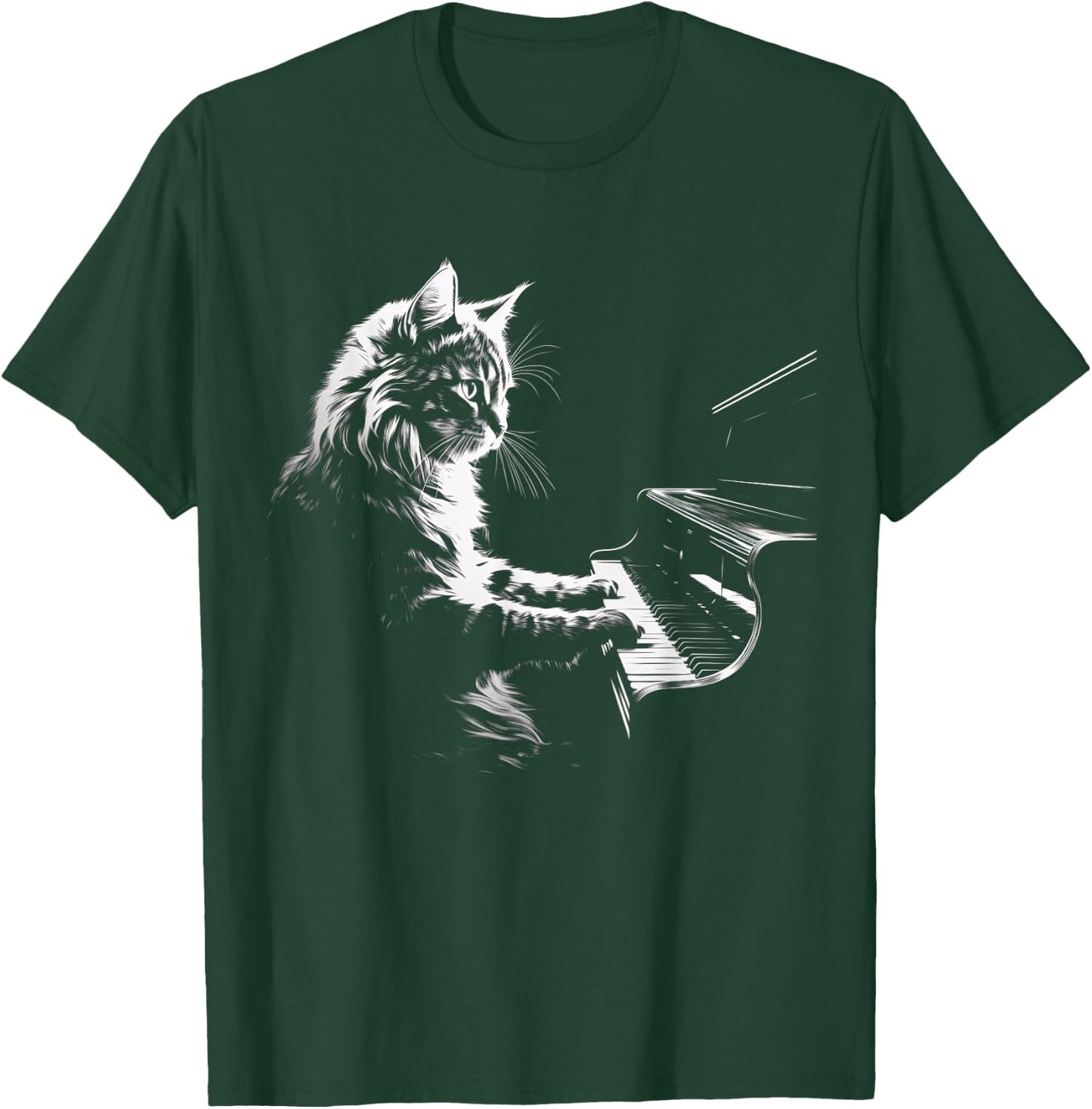 Cat Playing Piano Vintage Jazz Musician Pianist T-Shirt - T-Shirt | Forest