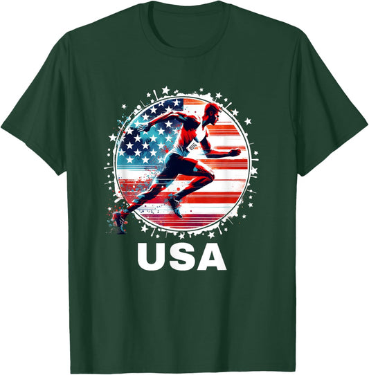 Track and Field USA Team Men Women Kids Running Apparel USA T-Shirt - T-Shirt | Forest