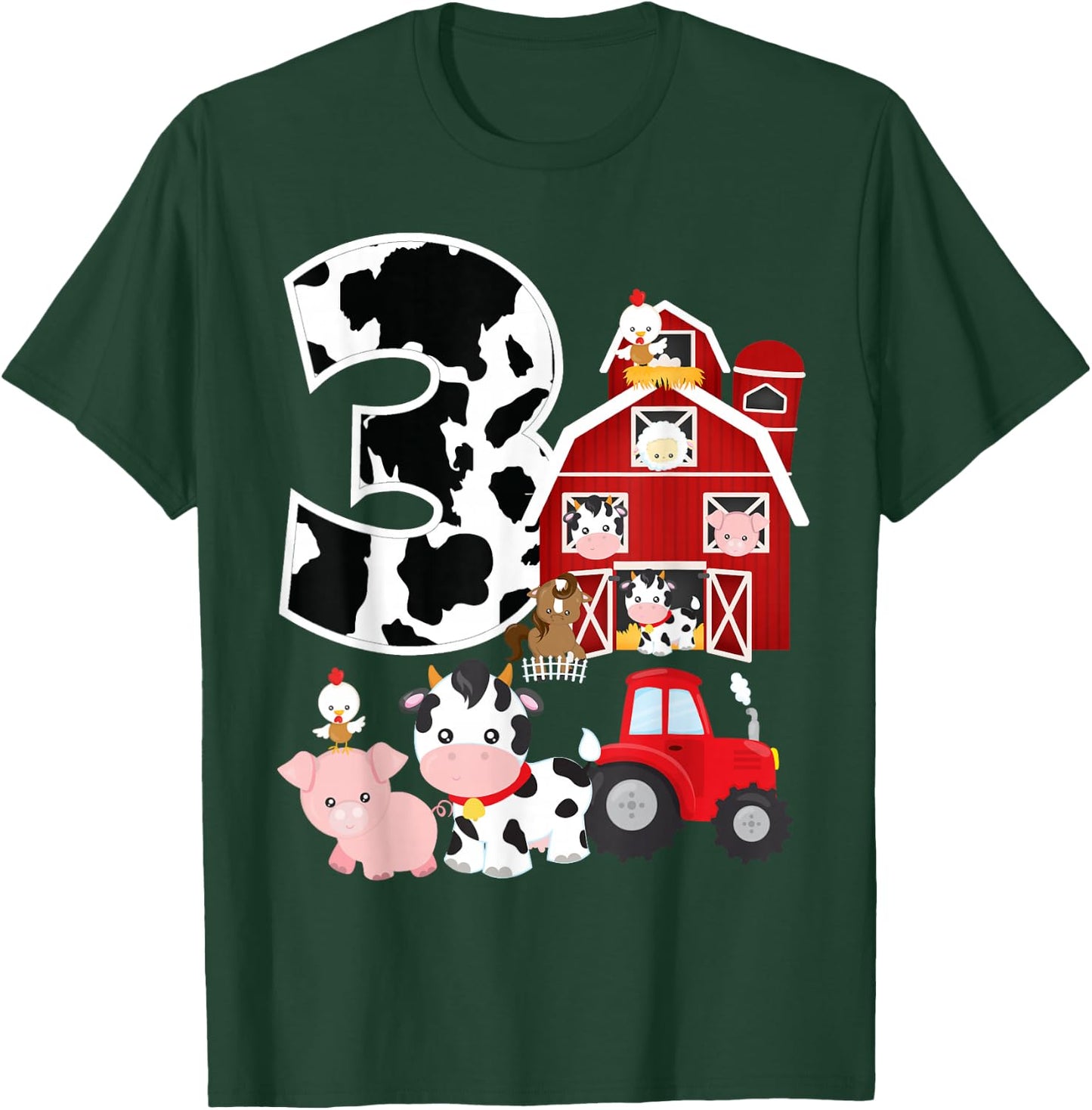 Farm Barnyard Theme Pig Cow Horse 3rd Birthday 3 Yrs Old T-Shirt - T-Shirt | Forest