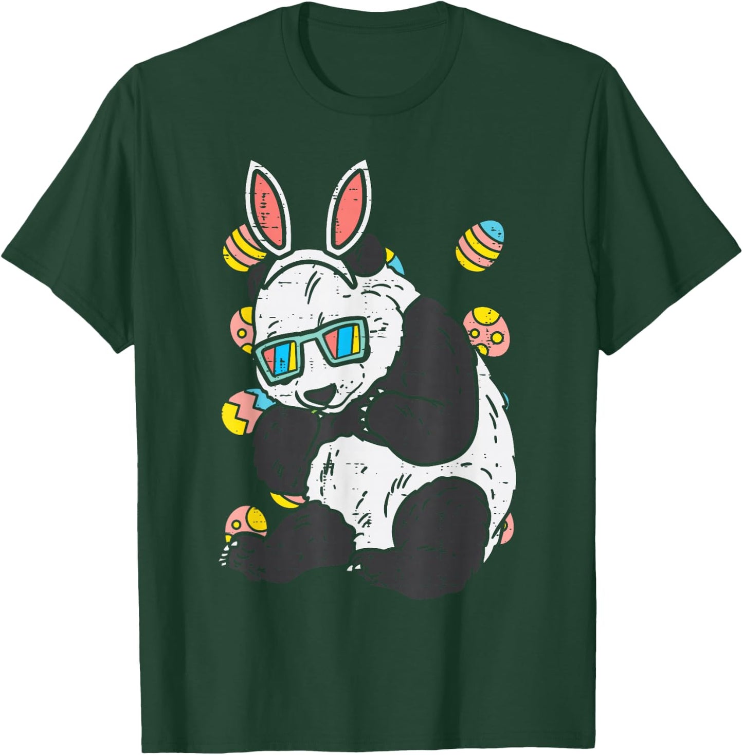 Panda Bunny Ears Glasses Eggs Cute Easter Bear Animal Lover T-Shirt - T-Shirt | Forest