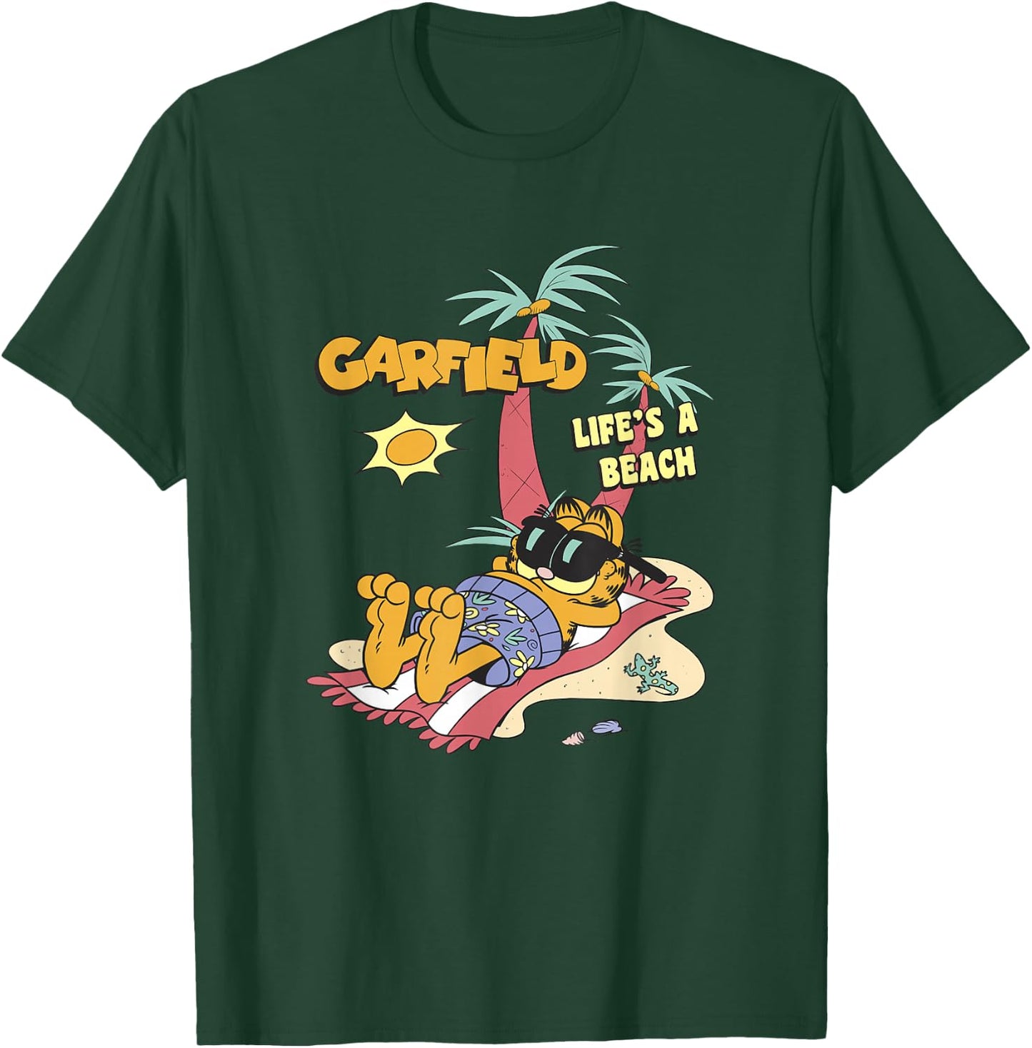 Garfield Life's A Beach Retro Vintage Tropical Cat Nap T-Shirt - T-Shirt | Forest