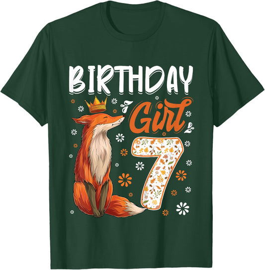 Fox Animal Lovers 7th Birthday Girl Fox B-Day 7 Year Old T-Shirt - T-Shirt | Forest