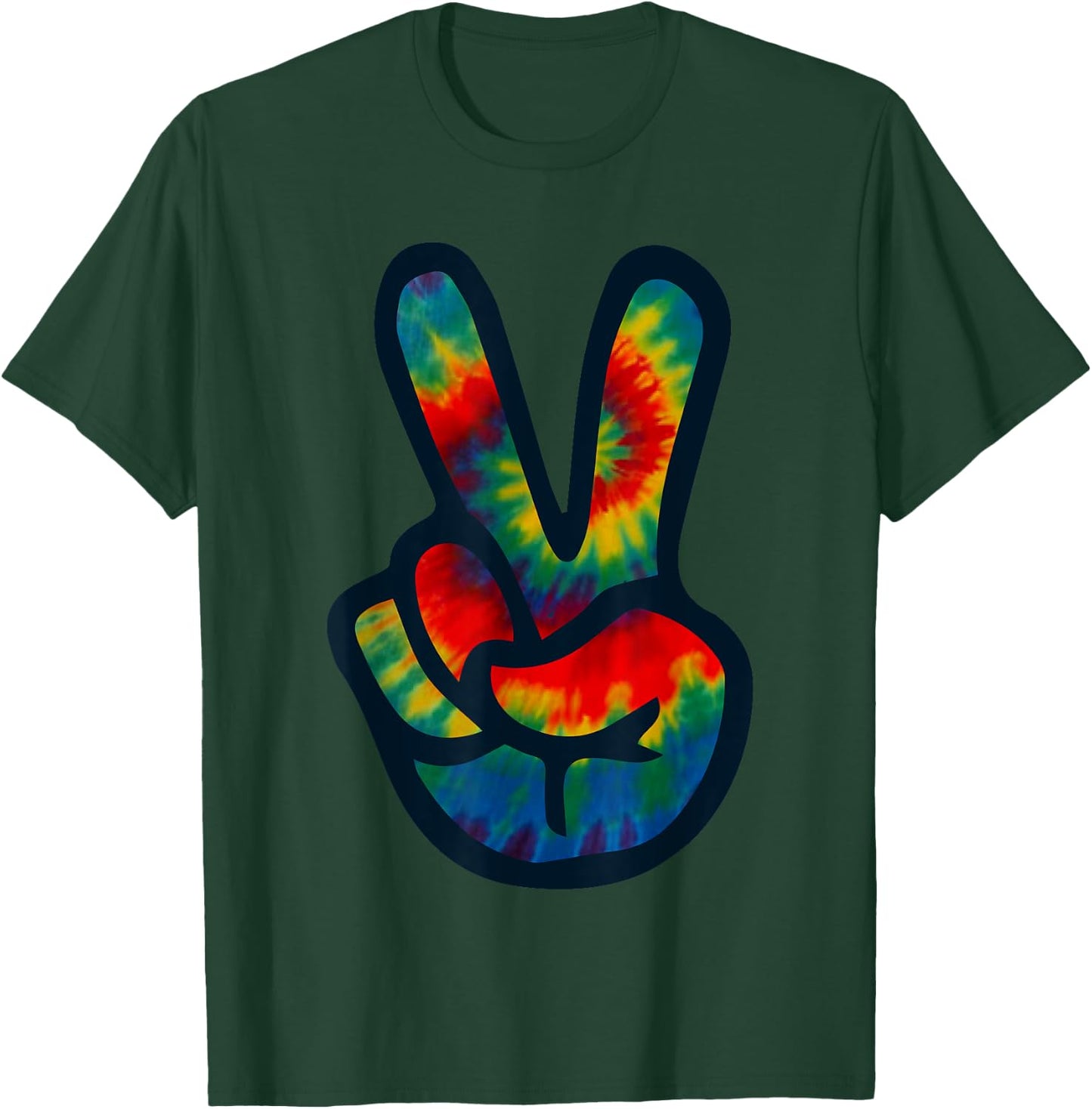 Tie Dye Peace Sign Hand | Hippies V s T-Shirt - T-Shirt | Forest