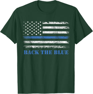 Back The Blue Thin Blue Line American Flag - Police Support T-Shirt - T-Shirt | Forest
