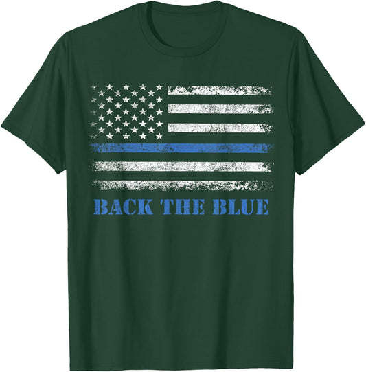 Back The Blue Thin Blue Line American Flag - Police Support T-Shirt - T-Shirt | Forest