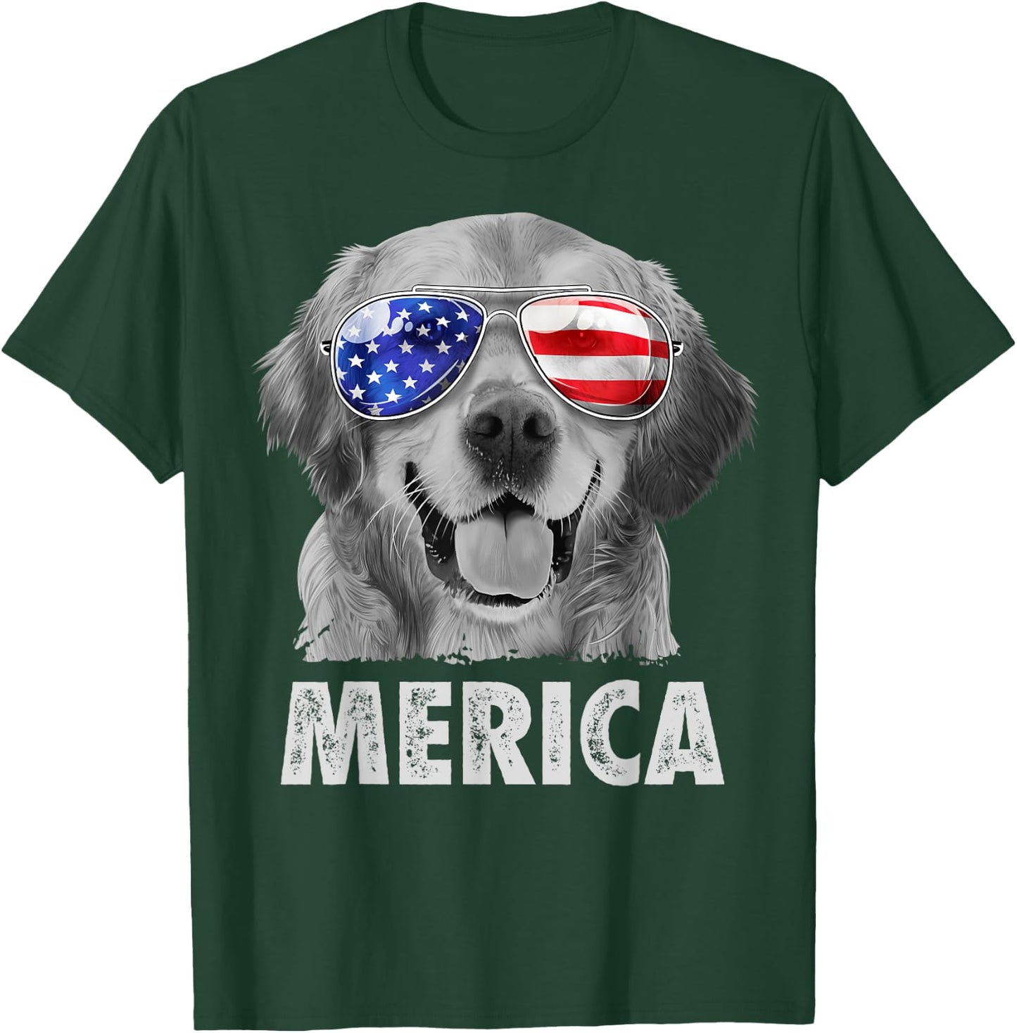 Golden Retriever 4th of July Merica American Flag Sunglasses T-Shirt - T-Shirt | Forest