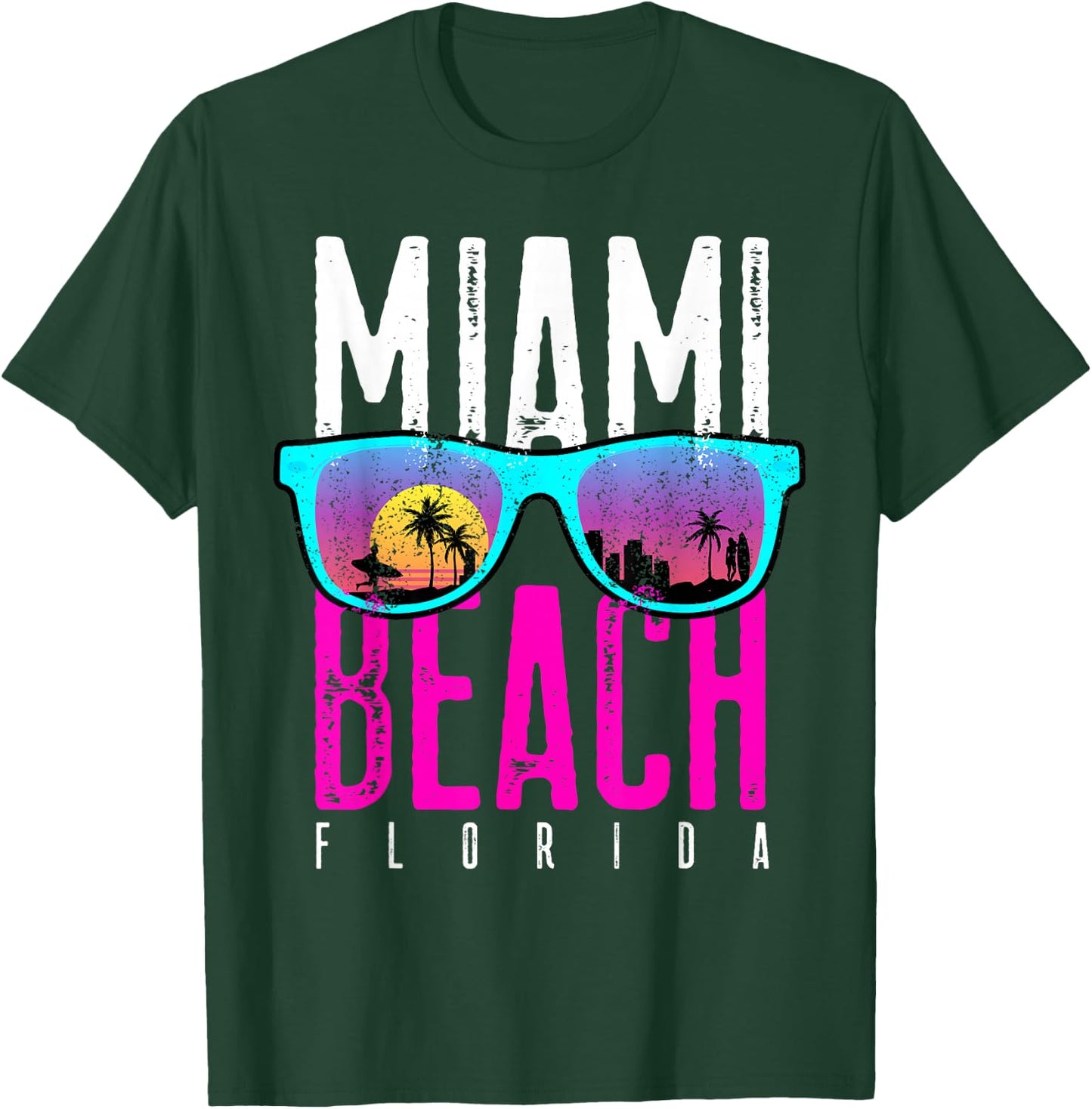 Miami Beach Shirt Florida Sunset Retro Souvenir Surf Miami Women Girls Kids T-Shirt - T-Shirt | Forest