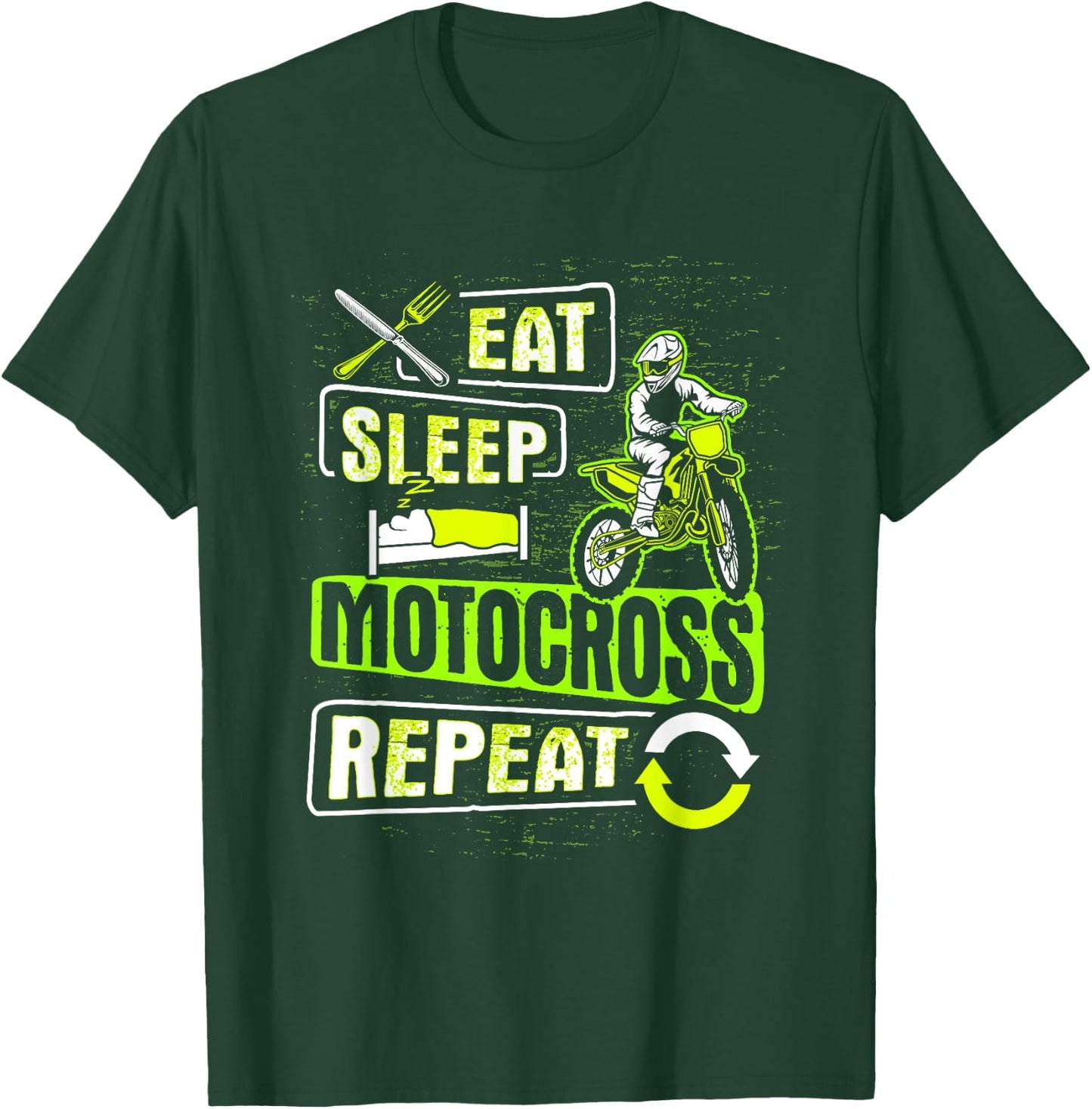 Eat Sleep Motocross Repeat Dirt Bike Motorcycle Biker Gift T-Shirt - T-Shirt | Forest