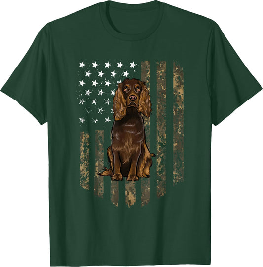 Camo American Flag Boykin Spaniel 4th of July USA T-Shirt - T-Shirt | Forest