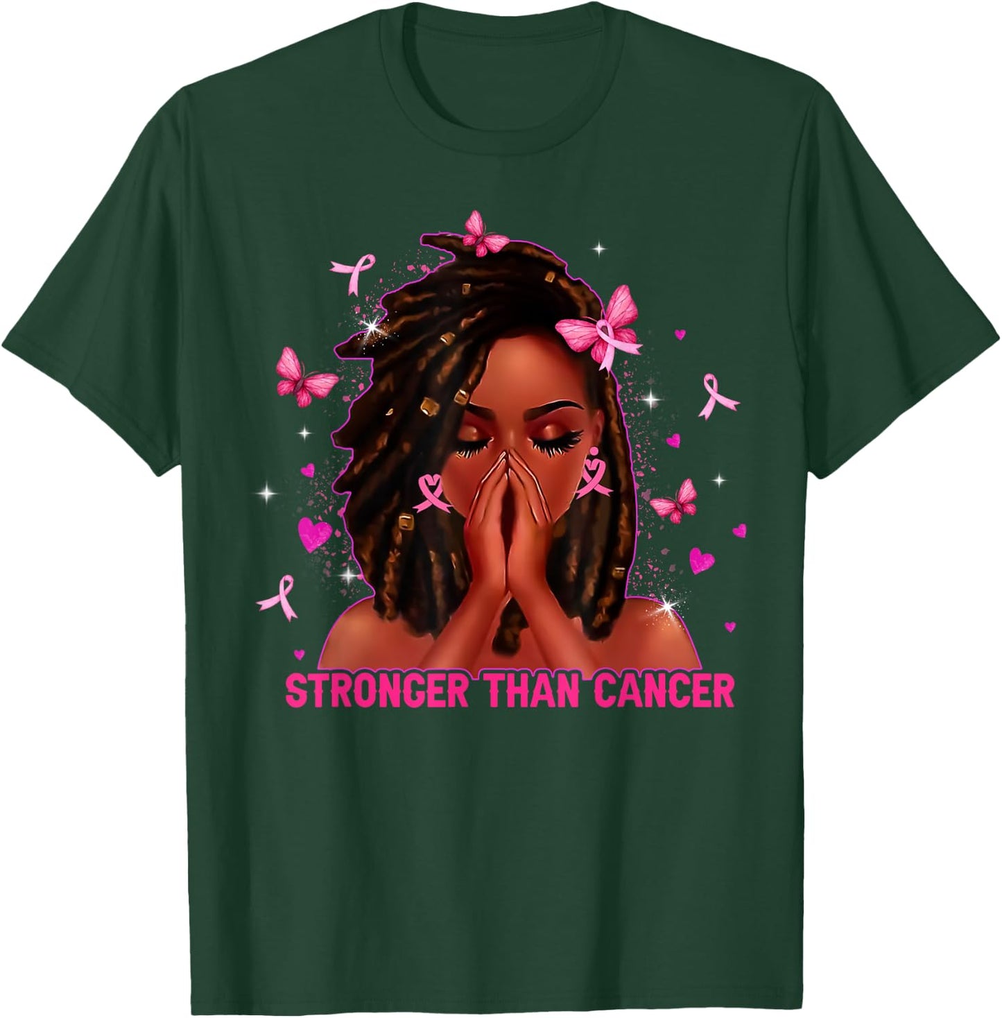 Black Women Melanin Queen Stronger Than Breast Cancer Fight T-Shirt - T-Shirt | Forest