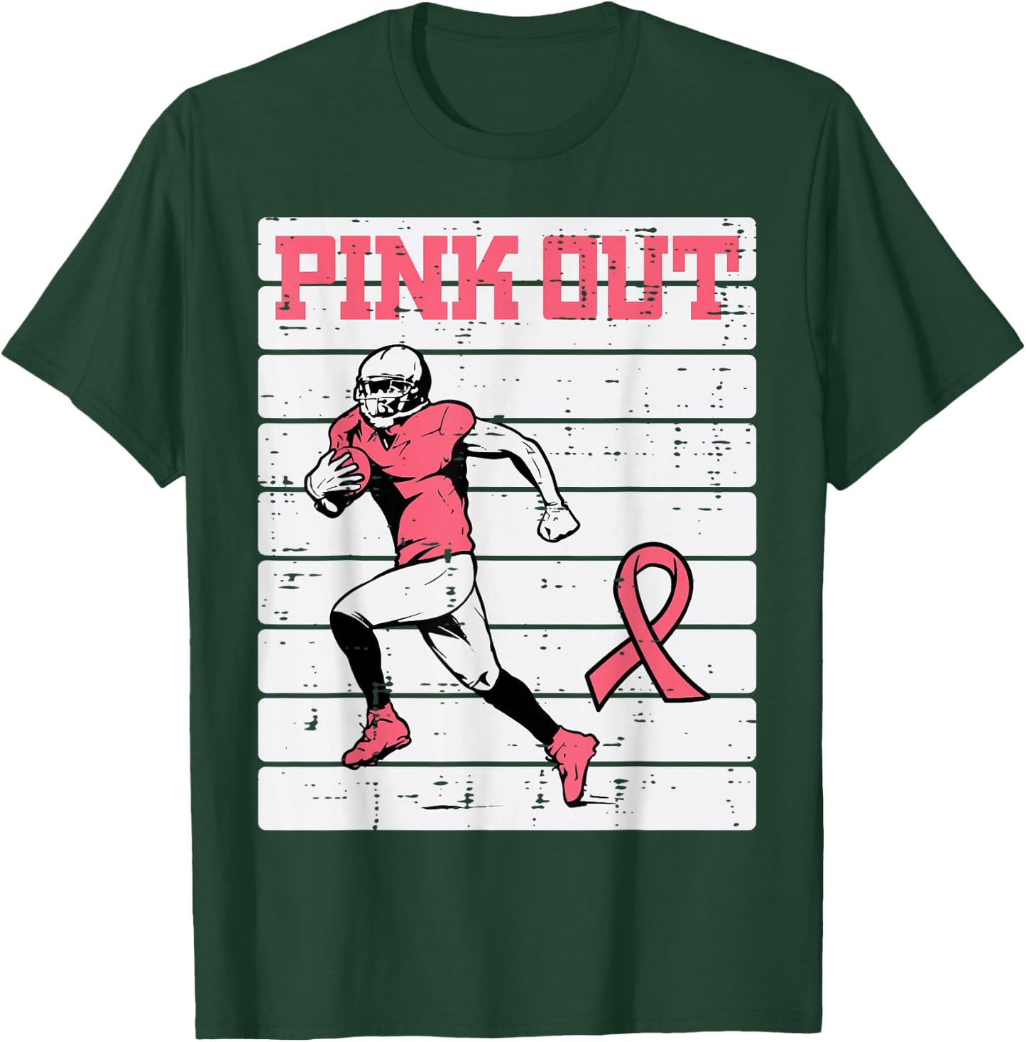 Breast Cancer Football Player Pink Out Awareness Men Boy Kid T-Shirt - T-Shirt | Forest