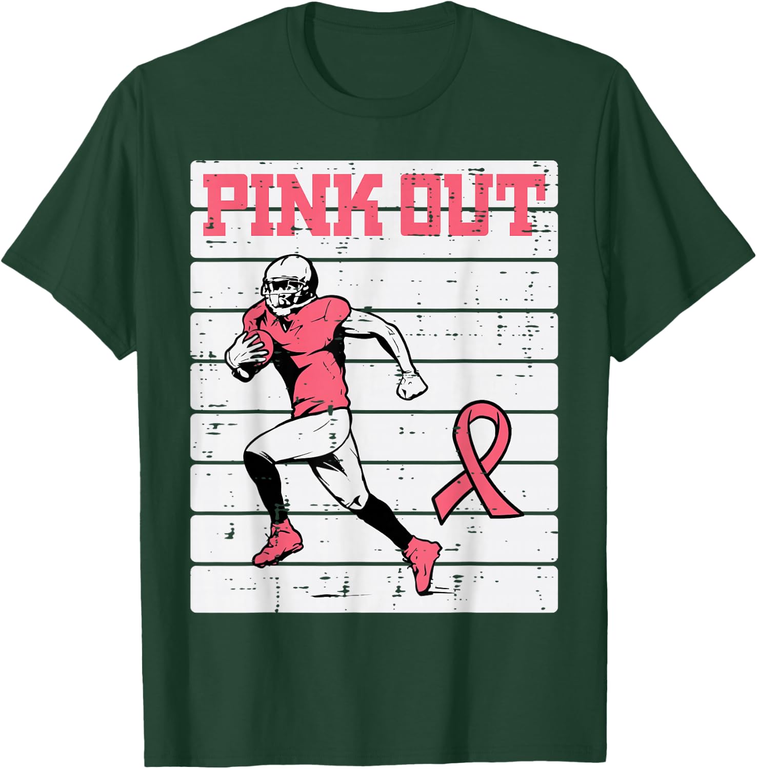 Breast Cancer Football Player Pink Out Awareness Men Boy Kid T-Shirt - T-Shirt | Forest