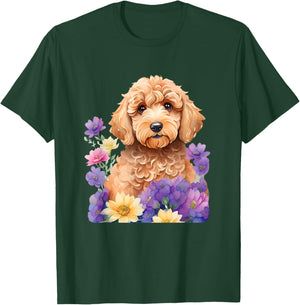 Cute Goldendoodle Doodle Dog Floral Design T-Shirt - T-Shirt | Forest