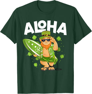 Aloha Hawaii Surfing Leprechaun St Patrick's Day Hawaiian T-Shirt - T-Shirt | Forest