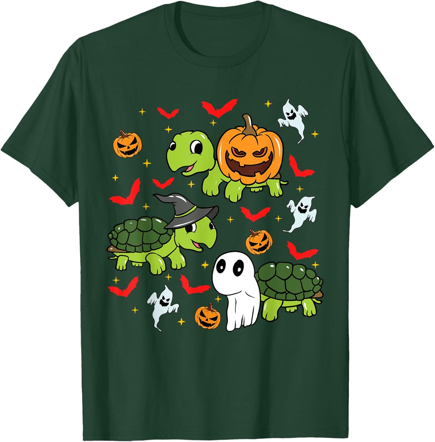 Halloween Turtle Pumpkin Tortoise Bats and Ghosts T-Shirt - T-Shirt | Forest