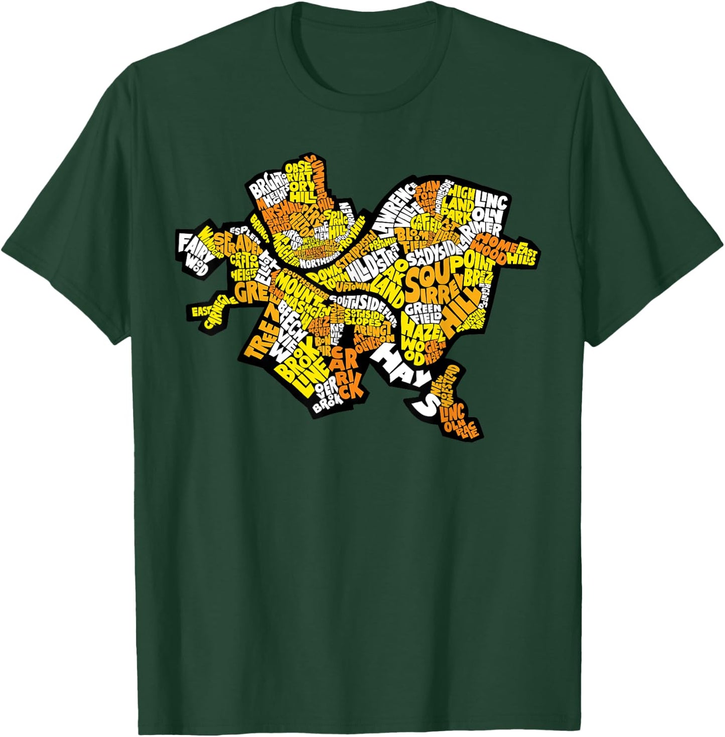 Pittsburgh Neighborhood Names Map Black and Yellow T-Shirt - T-Shirt | Forest