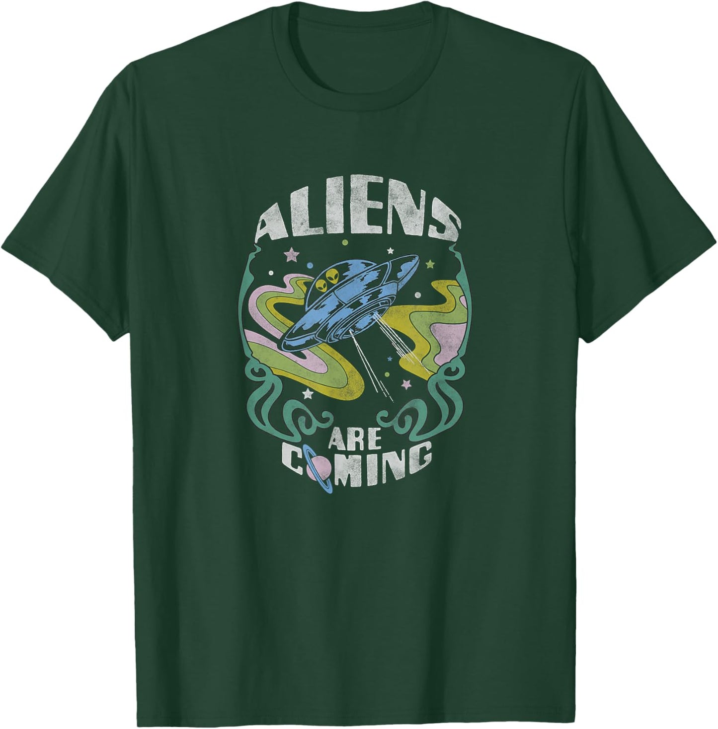 Aliens Are Coming Psychedelic Spaceship T-Shirt - T-Shirt | Forest