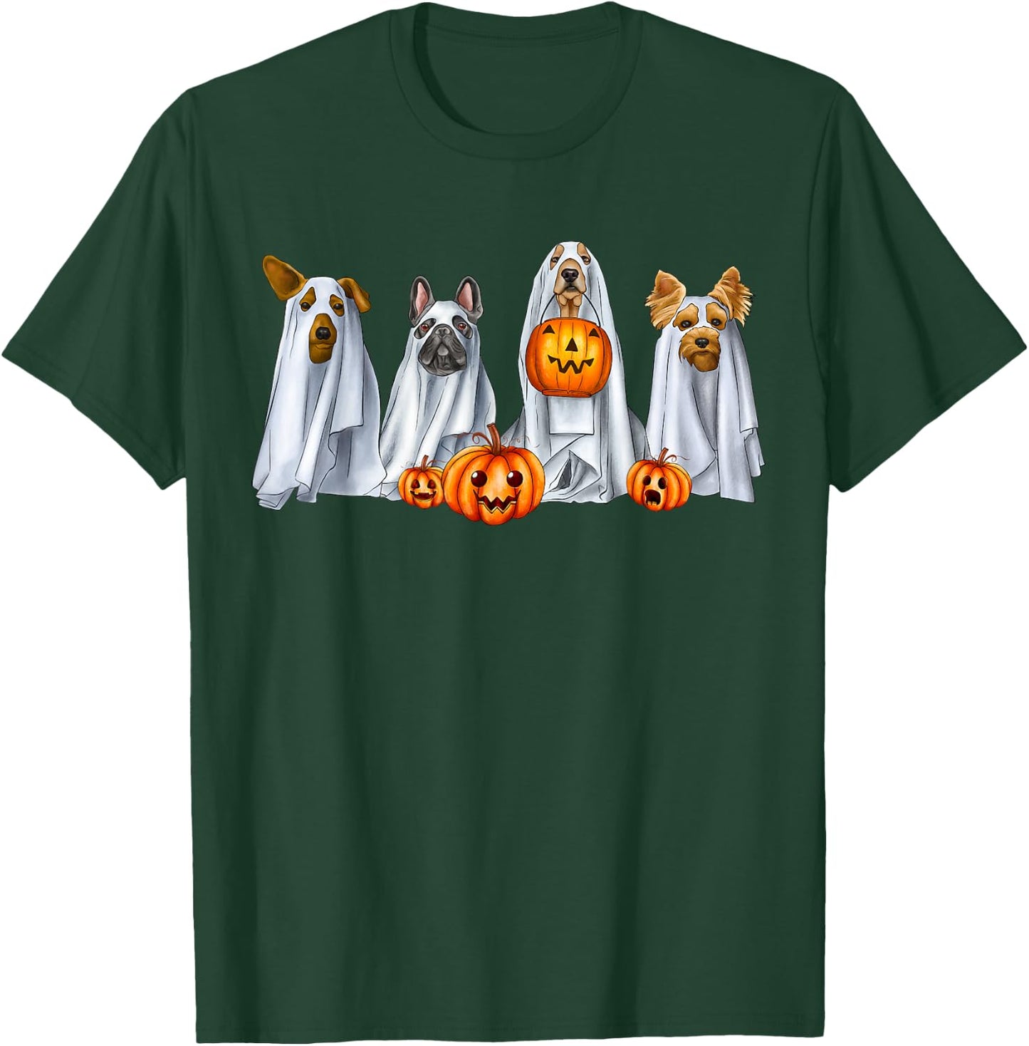 Dog Dressed As Ghost Spooky Season Ghost Dogs Halloween T-Shirt - T-Shirt | Forest