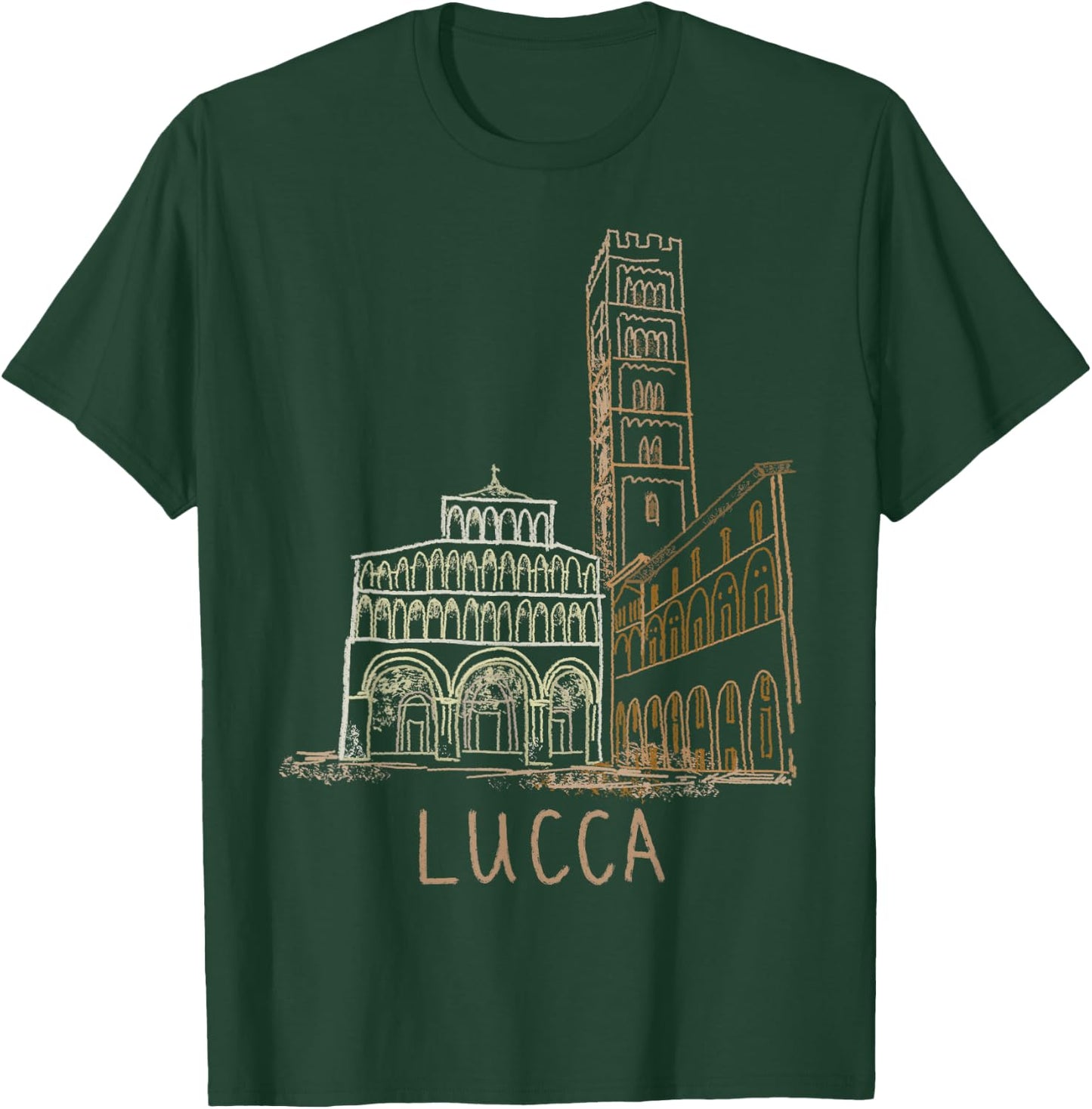 Lucca Italy Unique Hand Drawn Art Gift Men Women T-Shirt - T-Shirt | Forest