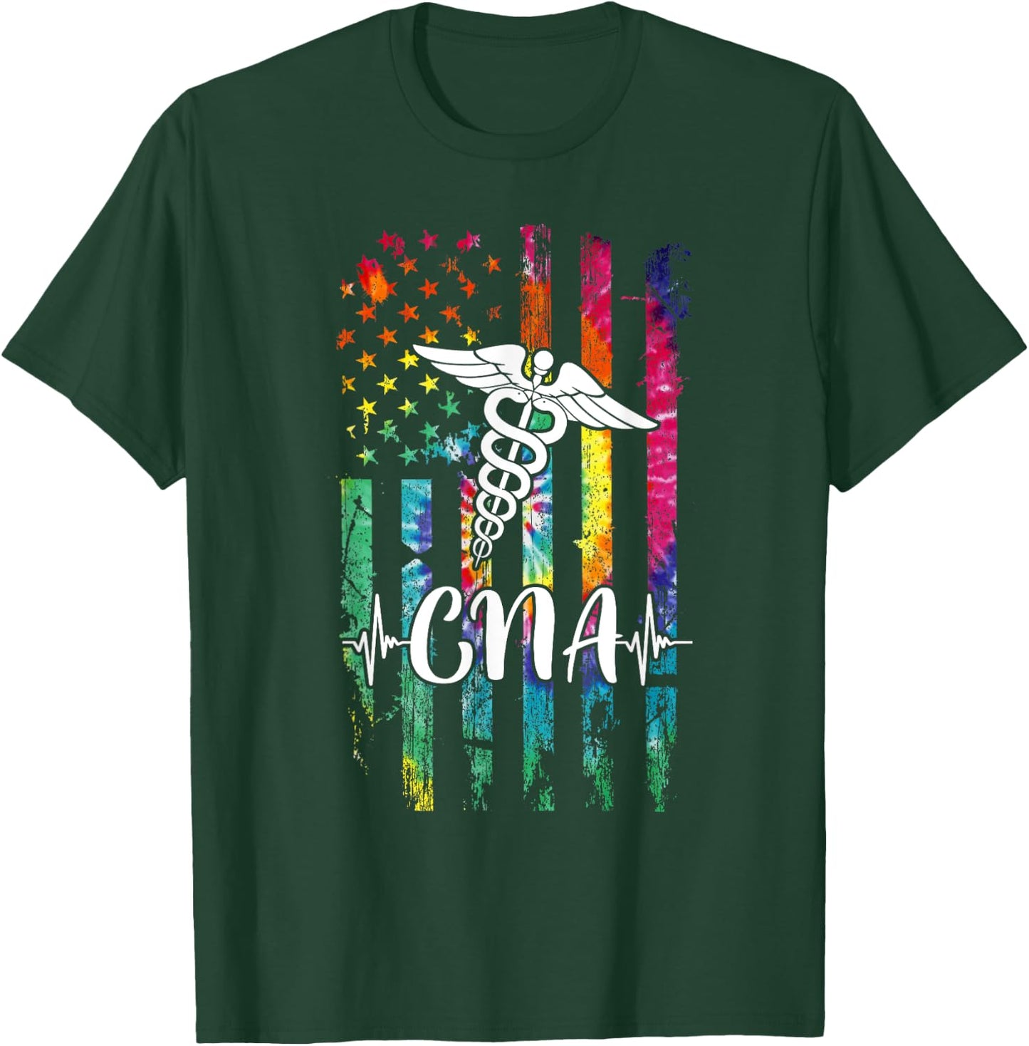 American Flag Tie Dye CNA Costume Nurse Day Nursing Women Men T-Shirt - T-Shirt | Forest