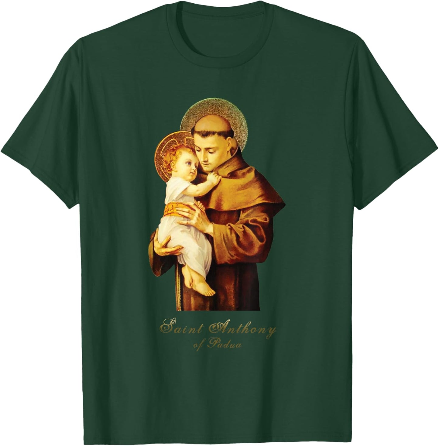 MJ Sacred Art St Anthony of Padua Catholic Saint - Women's Black Short Sleeve Classic Fit Letter Print T Back Collarless - Small T-Shirt - T-Shirt | Forest
