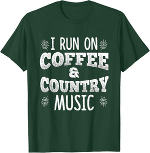 Vintage I Run On Coffee And Country Music Country Songs Fans T-Shirt - T-Shirt | Forest