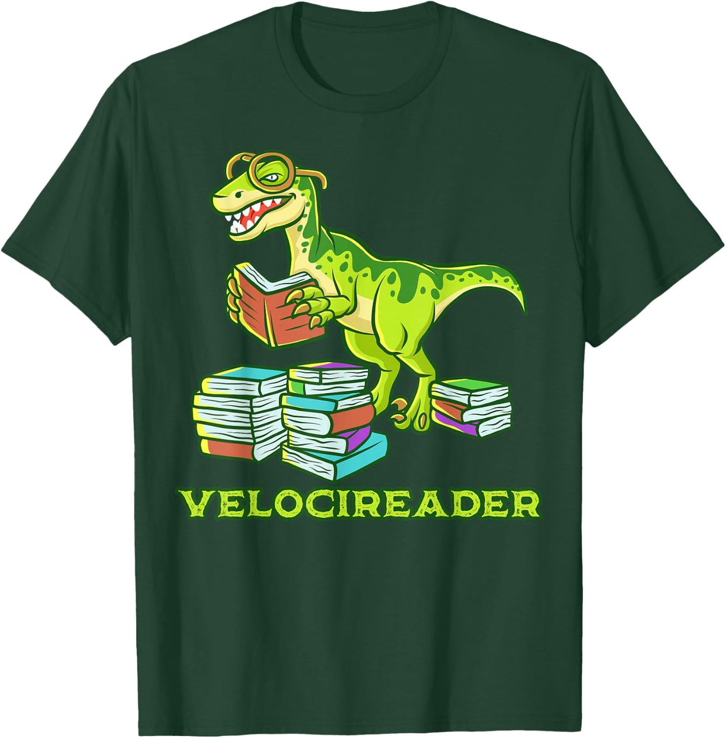 Velocireader Dinosaur Book Reading Velociraptor Dino T-Shirt - T-Shirt | Forest