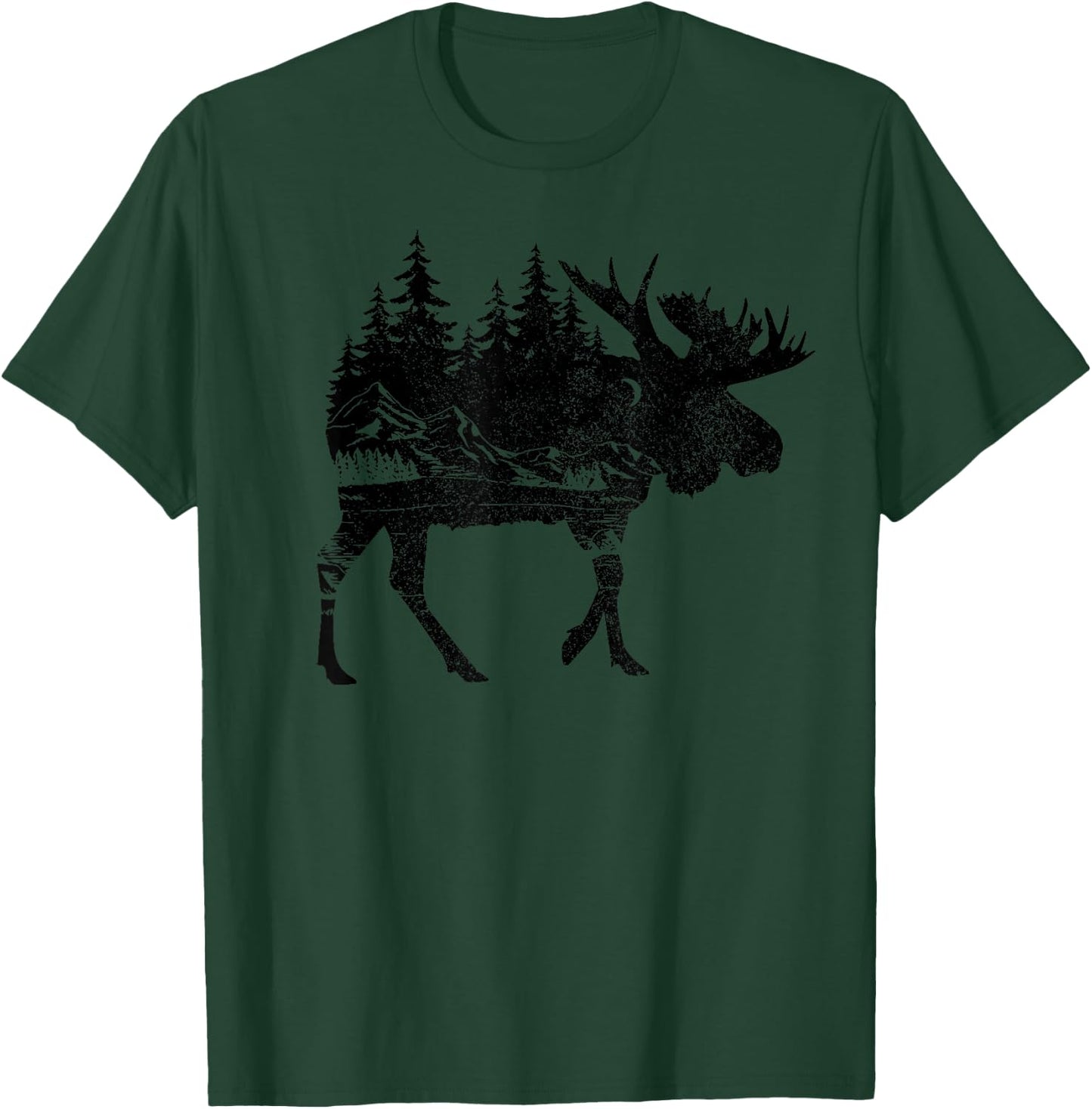 Moose Nature Alaska Hiking Fishing Camping Hunting T-Shirt - T-Shirt | Forest