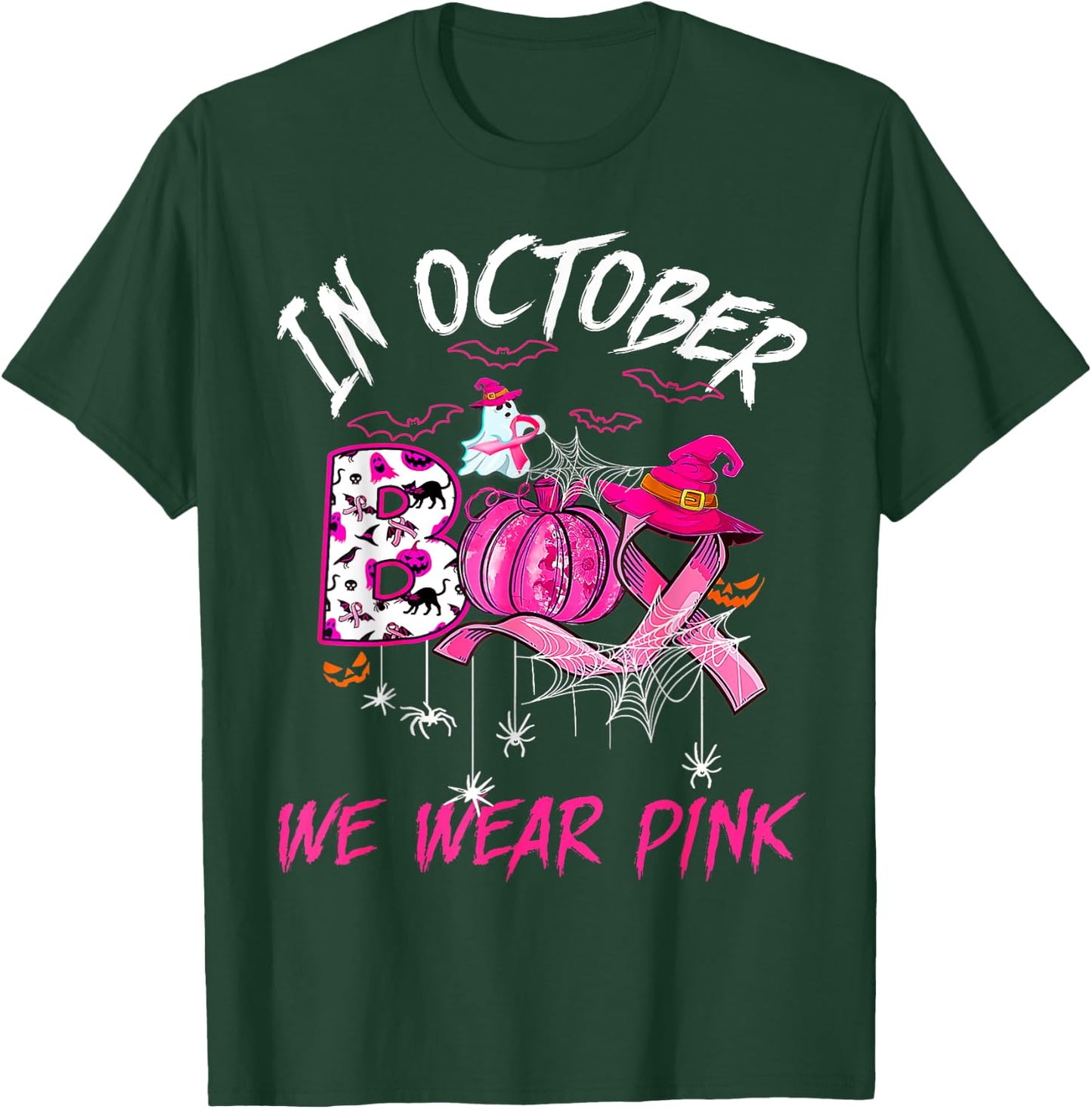 Vintage Wear Pink Breast Cancer Warrior Cute Ghost Halloween T-Shirt - T-Shirt | Forest