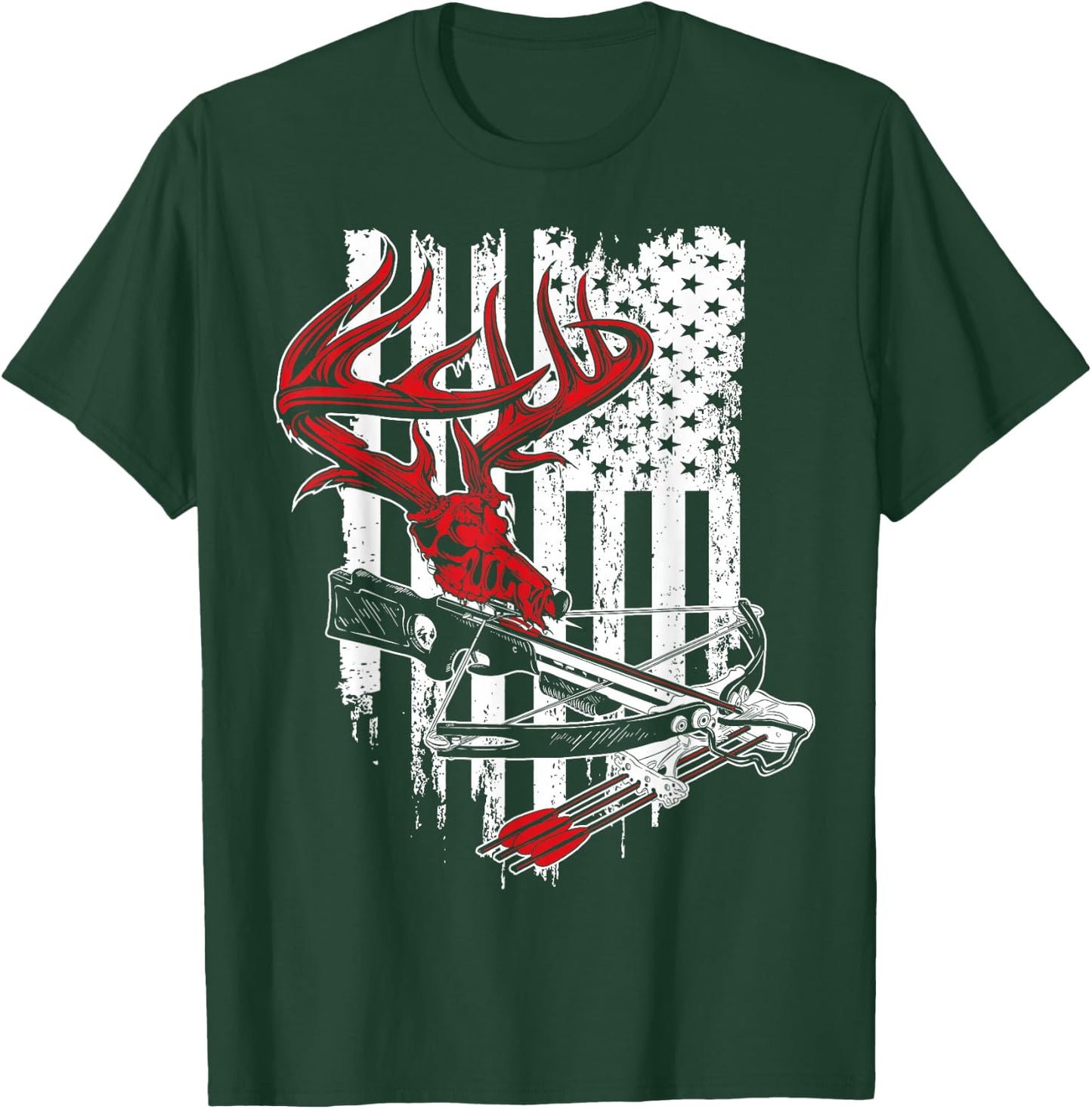 American Flag Archery Bow Hunting - Deer Skull Crossbow T-Shirt - T-Shirt | Forest