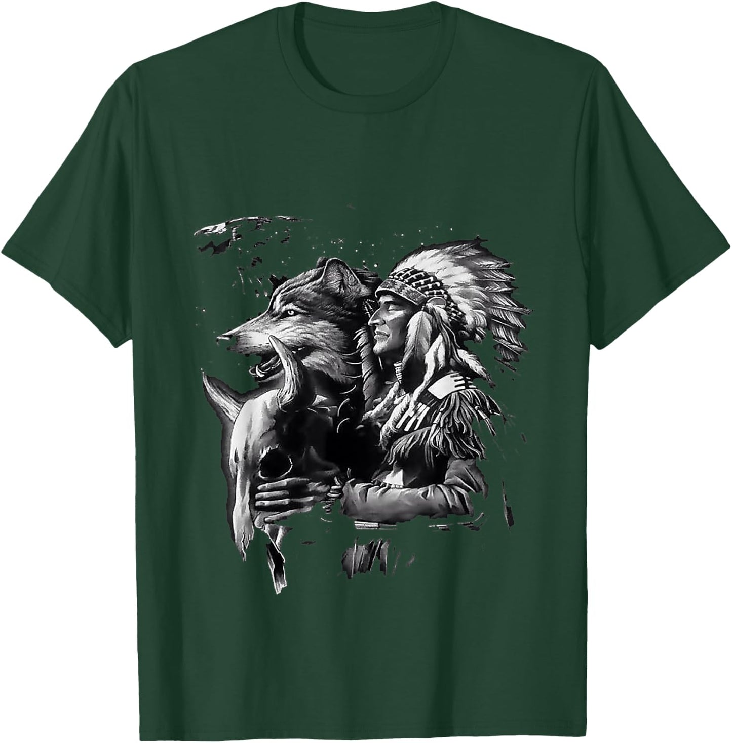 Wolf with native American Indians T-Shirt - T-Shirt | Forest