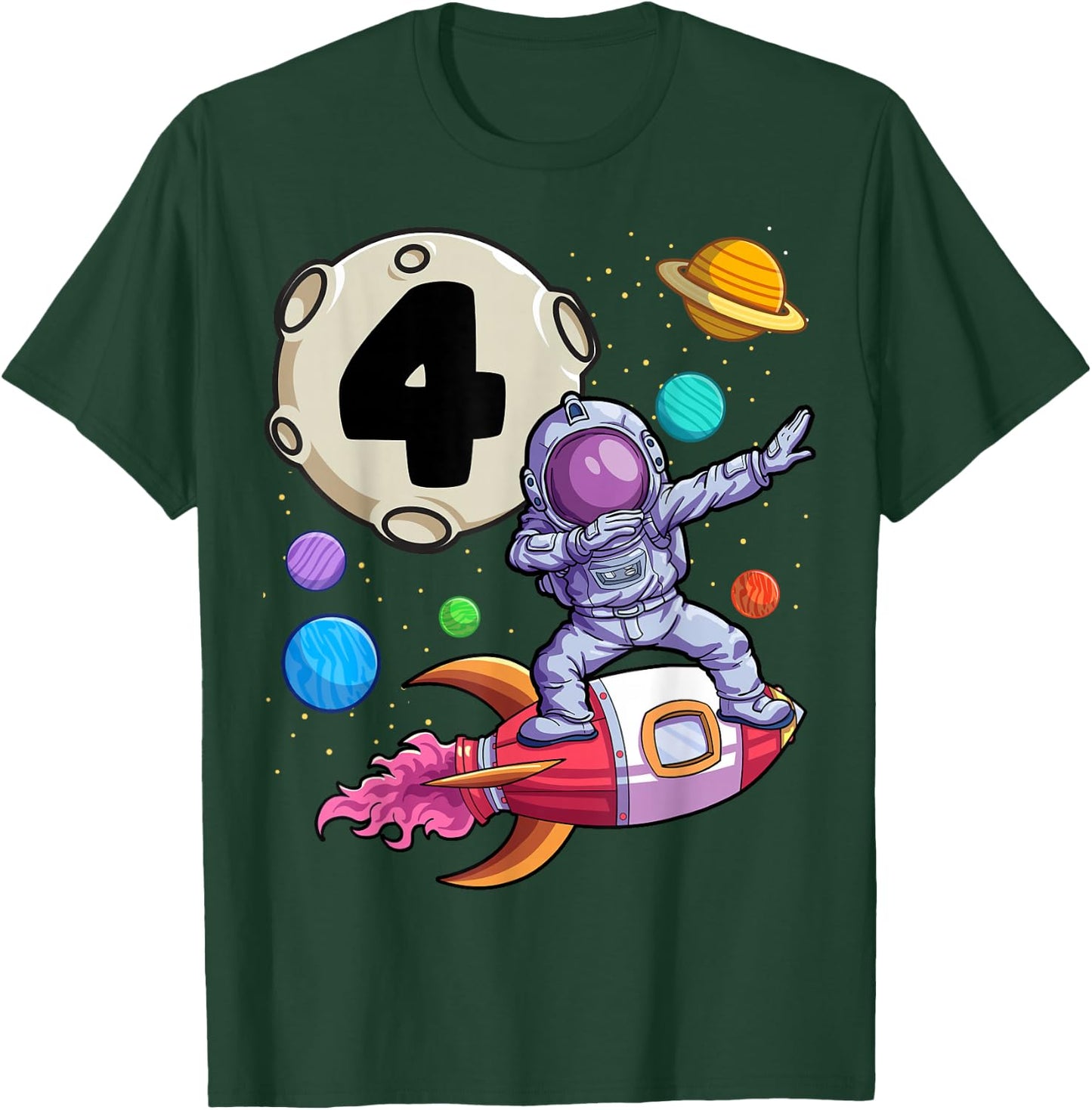 Dabbing Astronaut 4 Yrs Old Birthday Boy Space 4th Birthday T-Shirt - T-Shirt | Forest